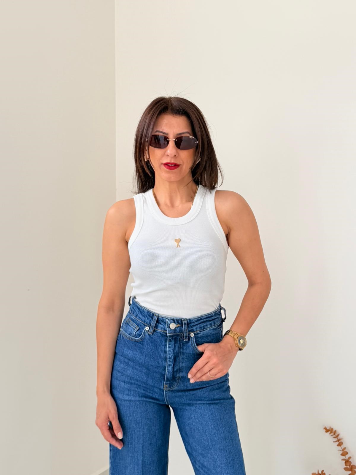 Halter Yaka Fitilli Atlet Beyaz 