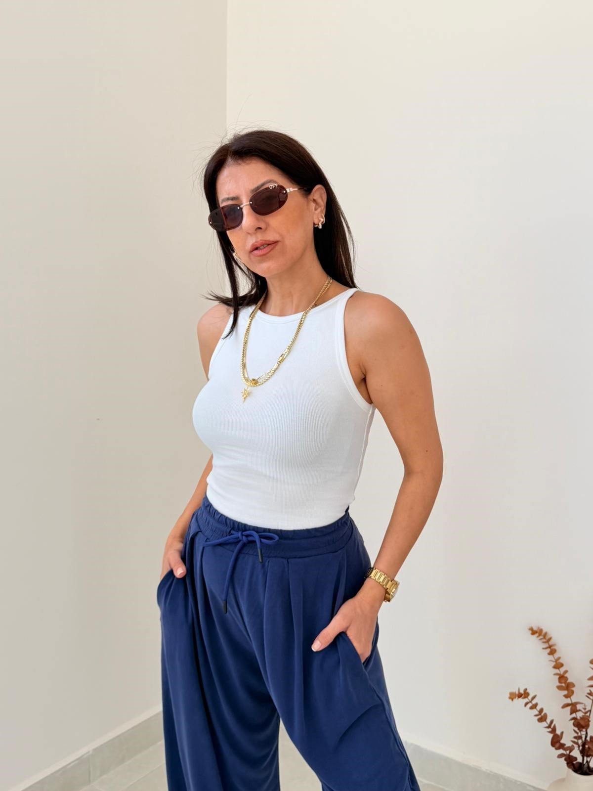 Halter Yaka Fitilli Top Ekru