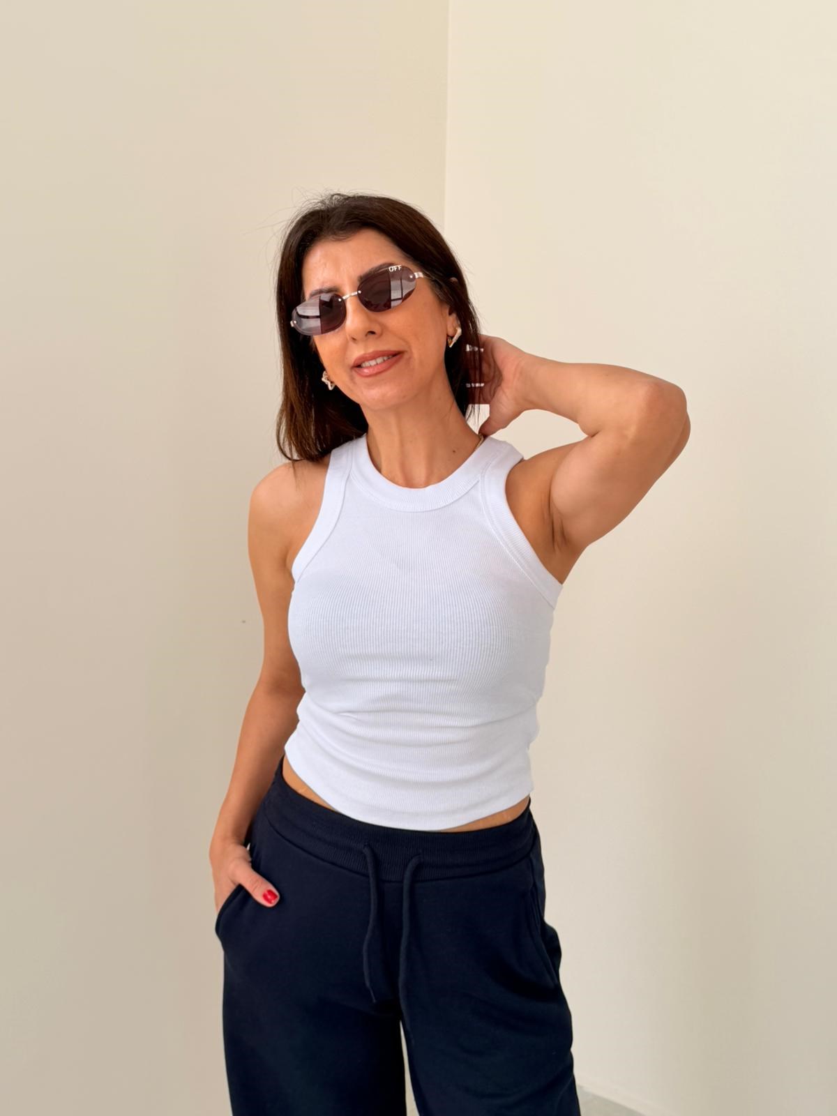 Halter Yaka Kaşkorse Atlet  Beyaz