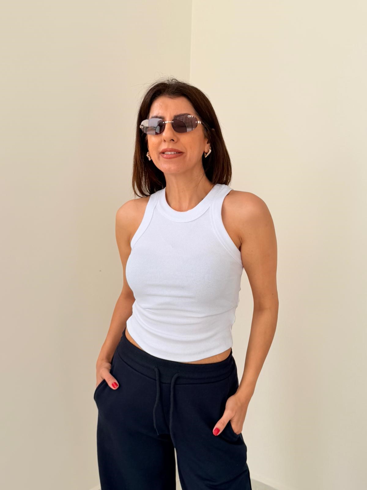 Halter Yaka Kaşkorse Atlet  Beyaz
