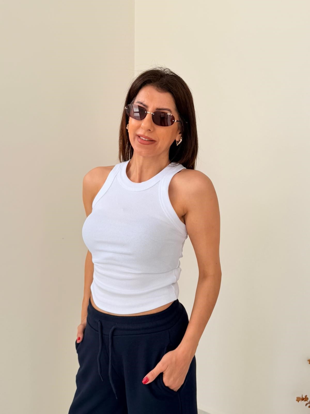 Halter Yaka Kaşkorse Atlet  Beyaz