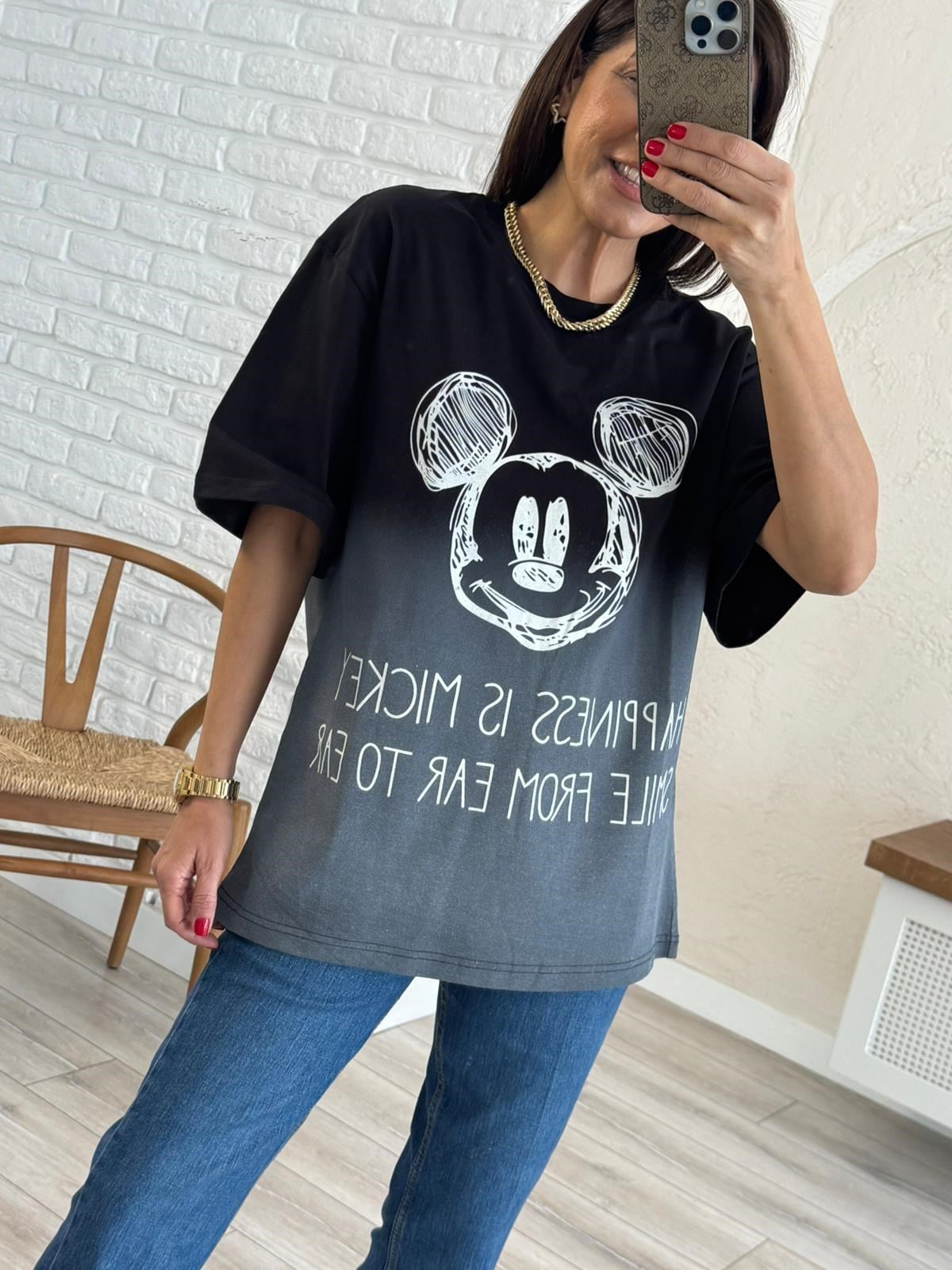 Happines Baskılı Oversize Tişört