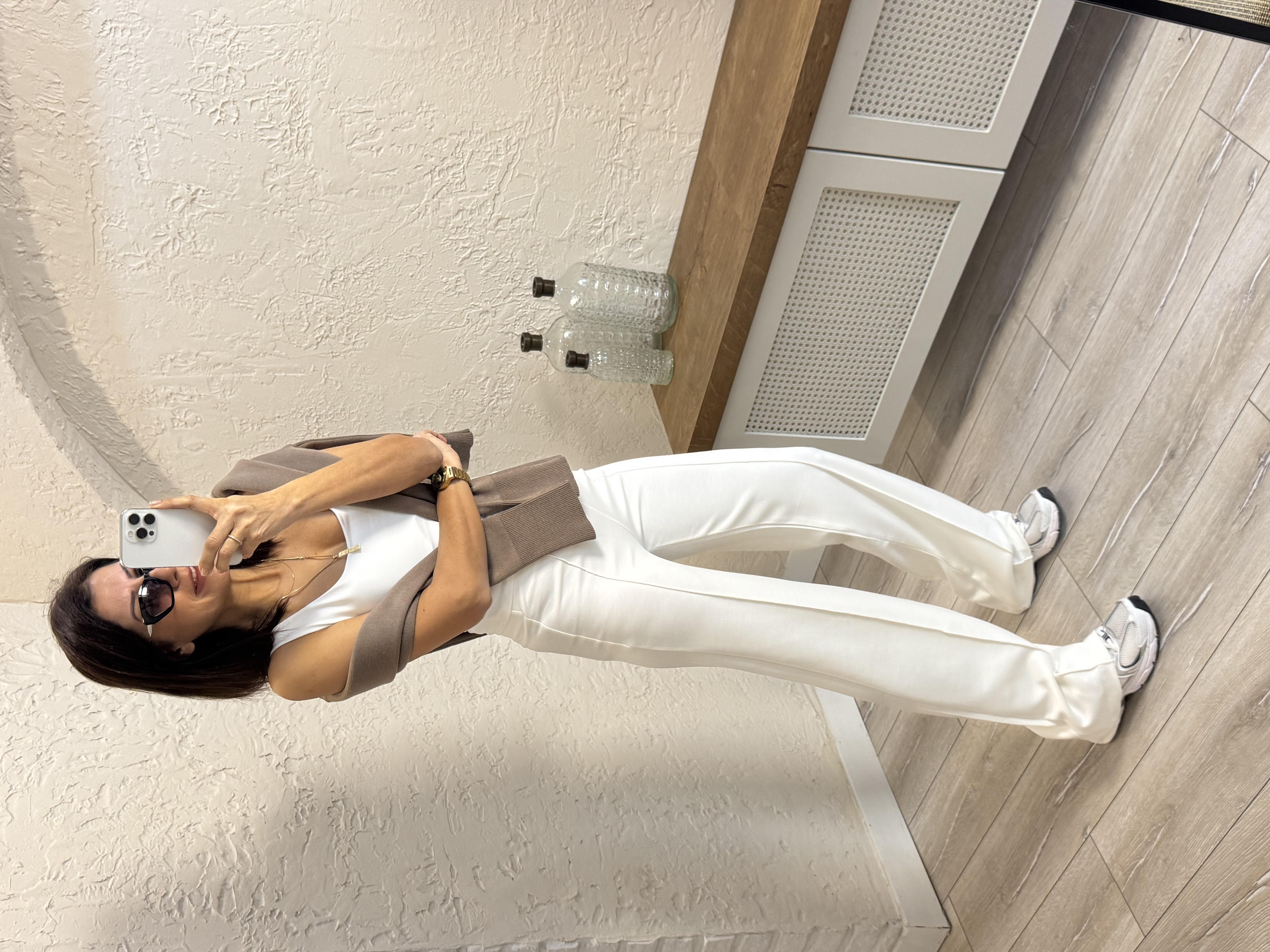 İthal Modal Kumaş Biyeli Pantolon Ekru