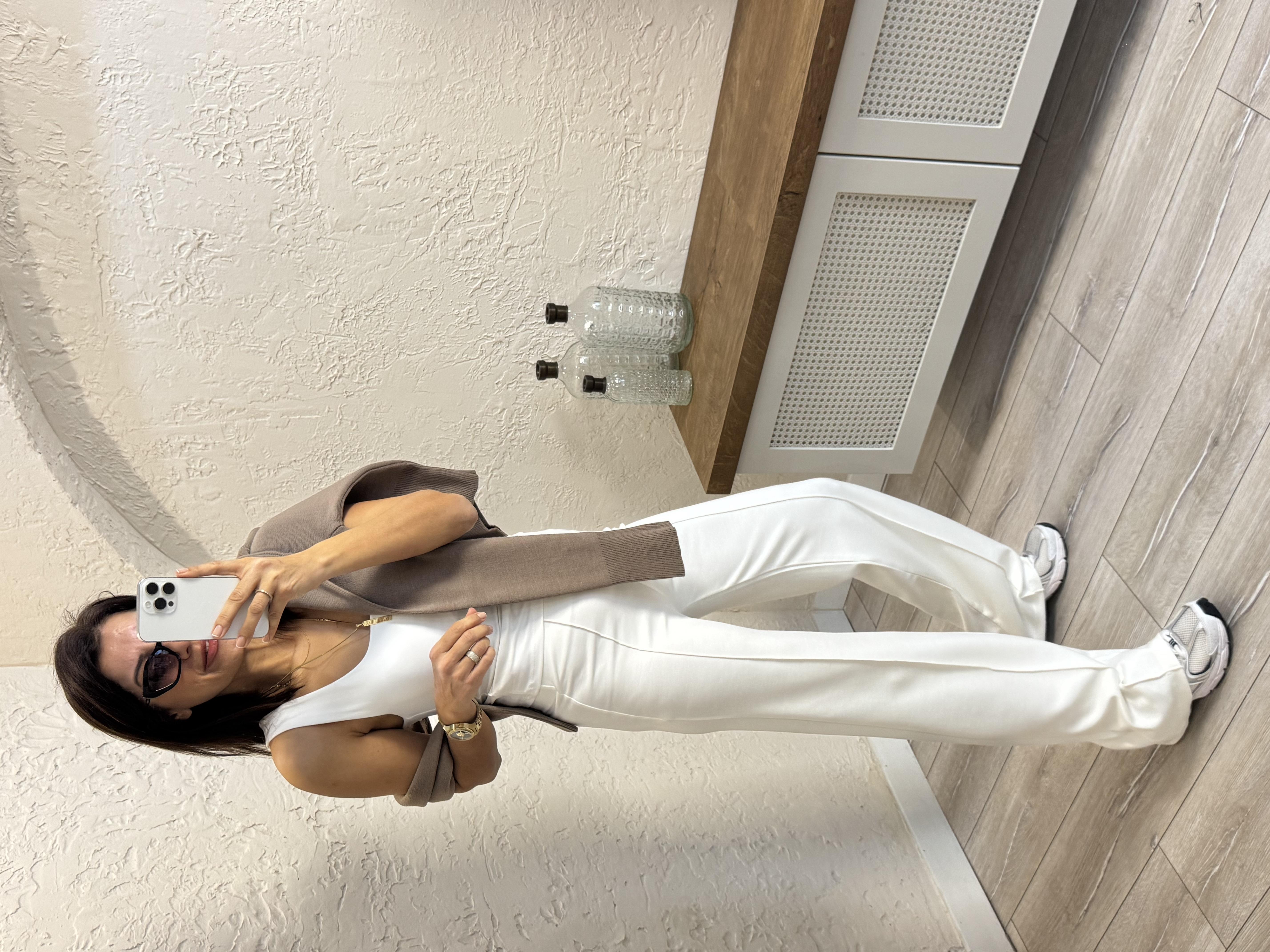 İthal Modal Kumaş Biyeli Pantolon Ekru