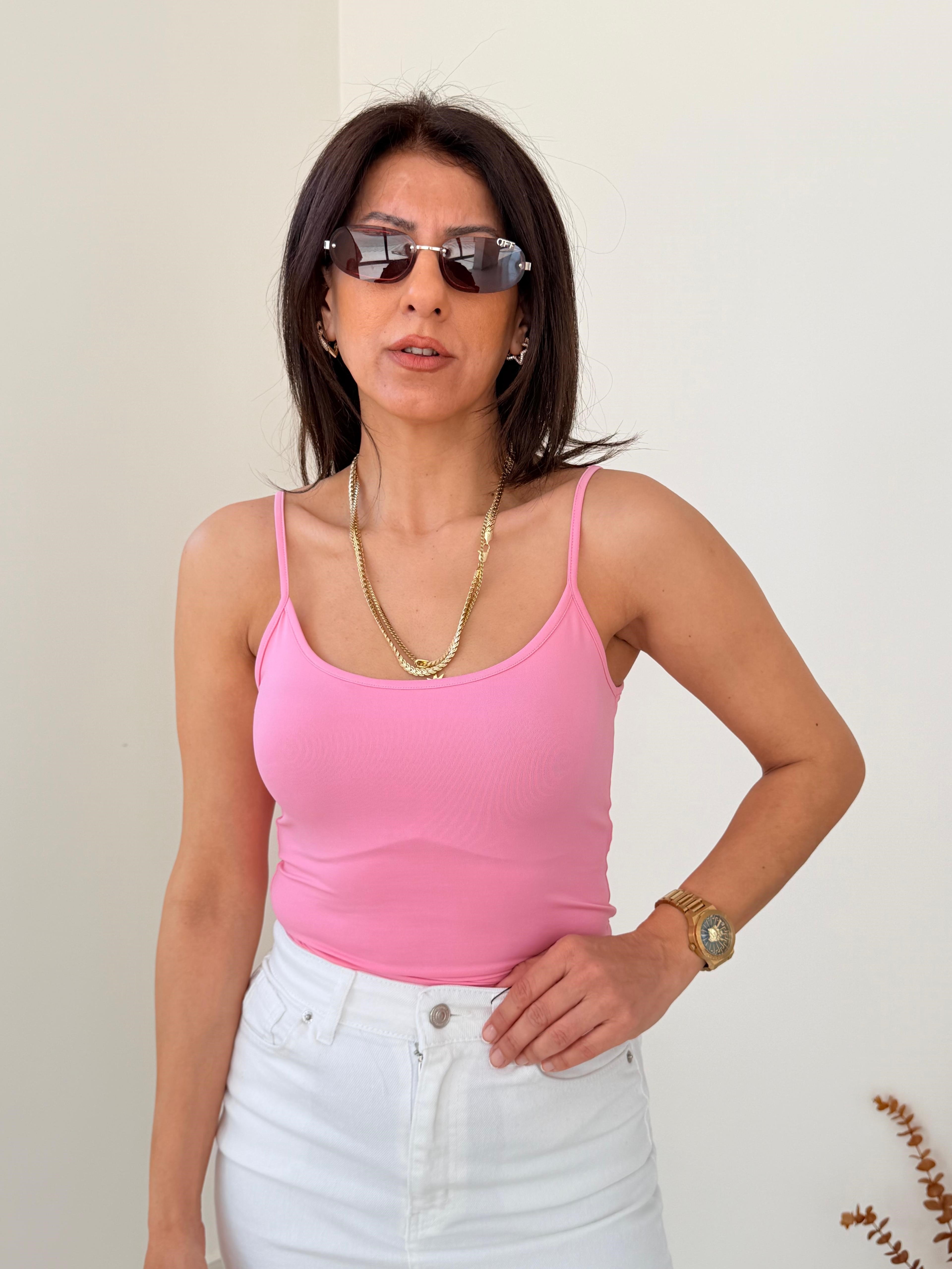 Kadın İnce Askılı Poliamid Top Pembe