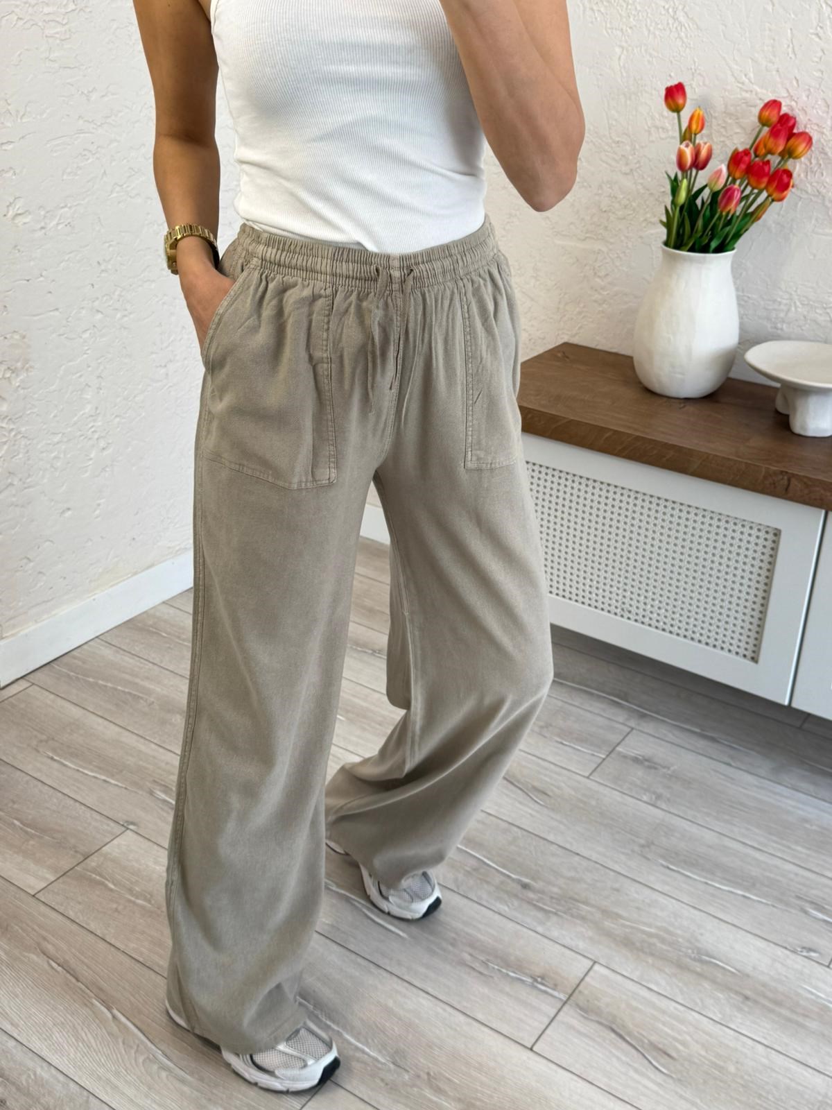 Kadın Yüksek Bel Viskon Palazzo Pantolon Antik Vizon