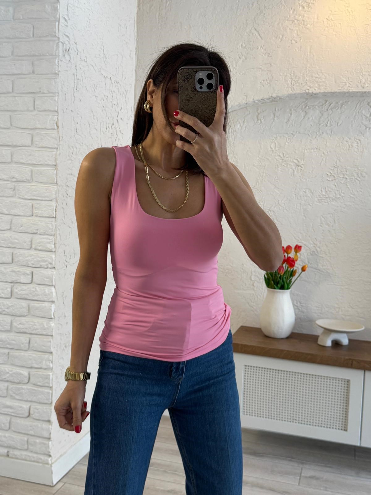 Kalın Askılı Poliamid Atlet Pembe
