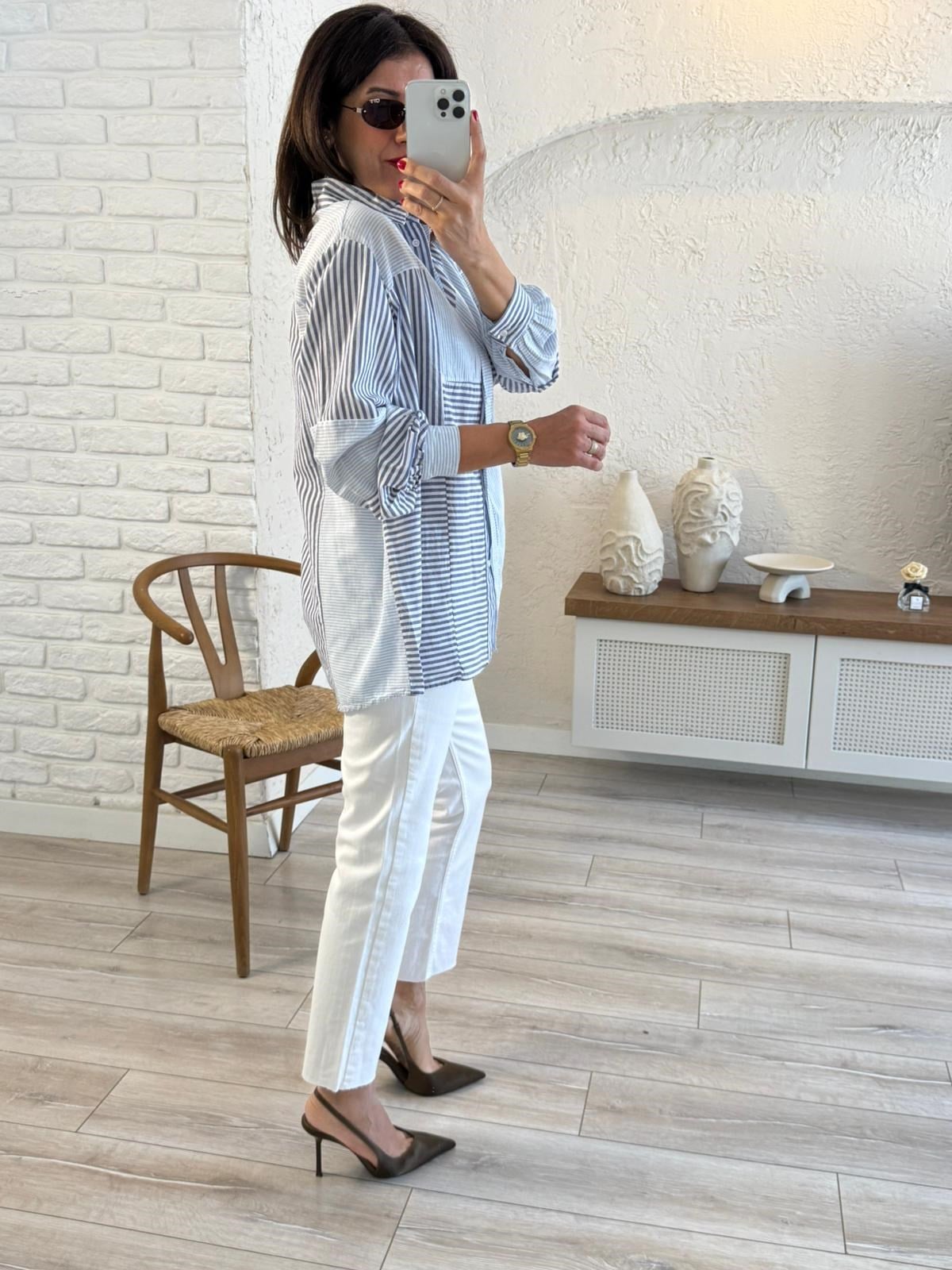 Kalın İnce Çizgili Gömlek Lacivert