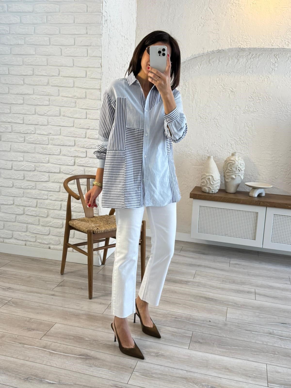 Kalın İnce Çizgili Gömlek Lacivert