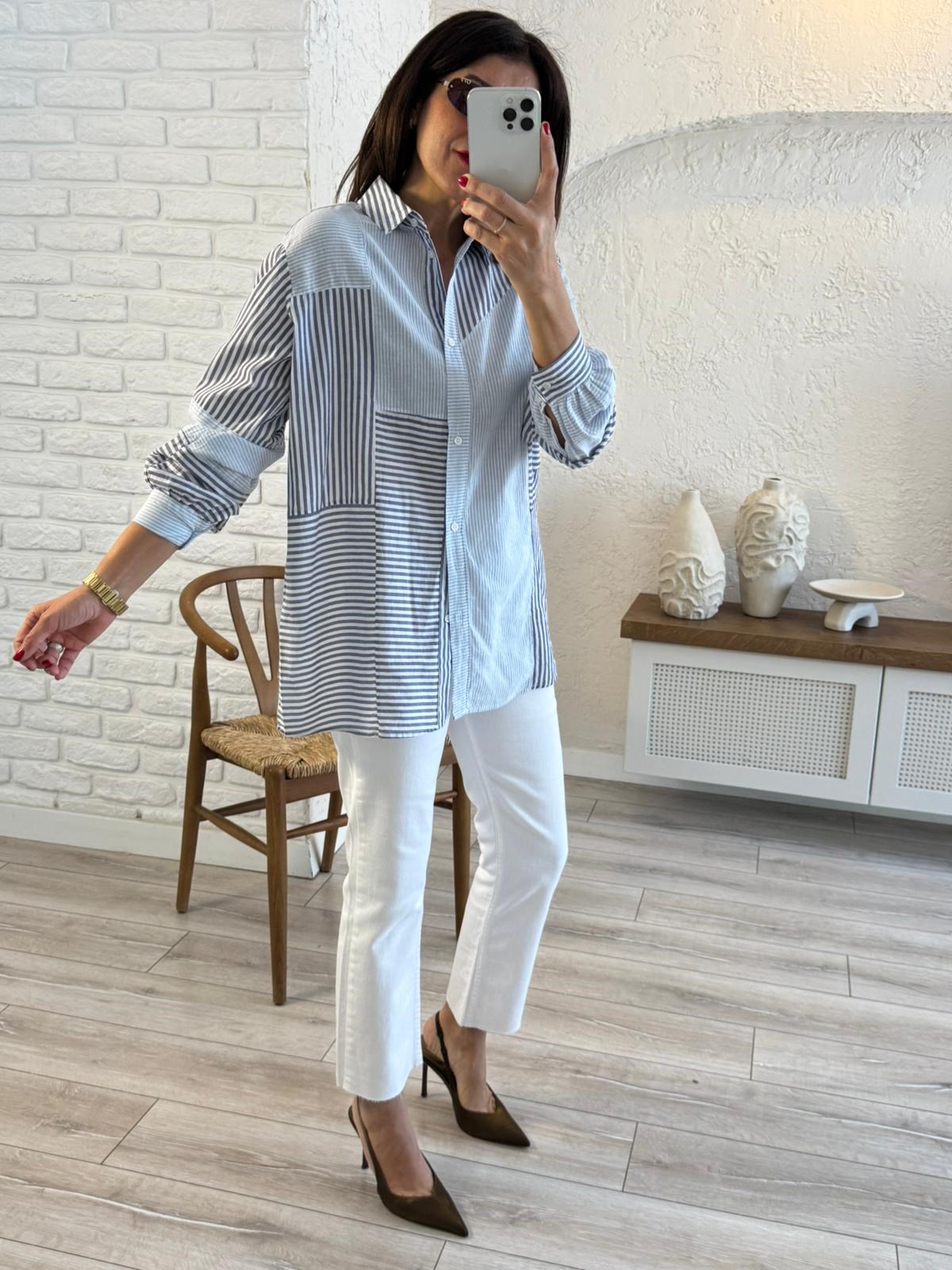 Kalın İnce Çizgili Gömlek Lacivert