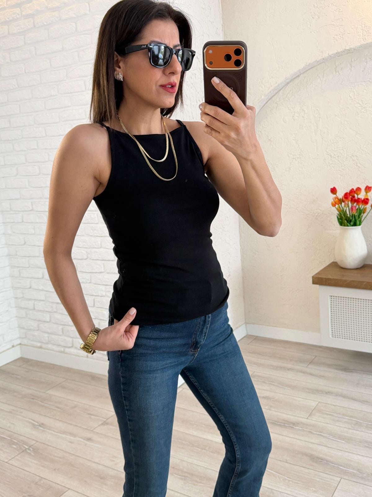 Kayık Yaka Bluz Siyah
