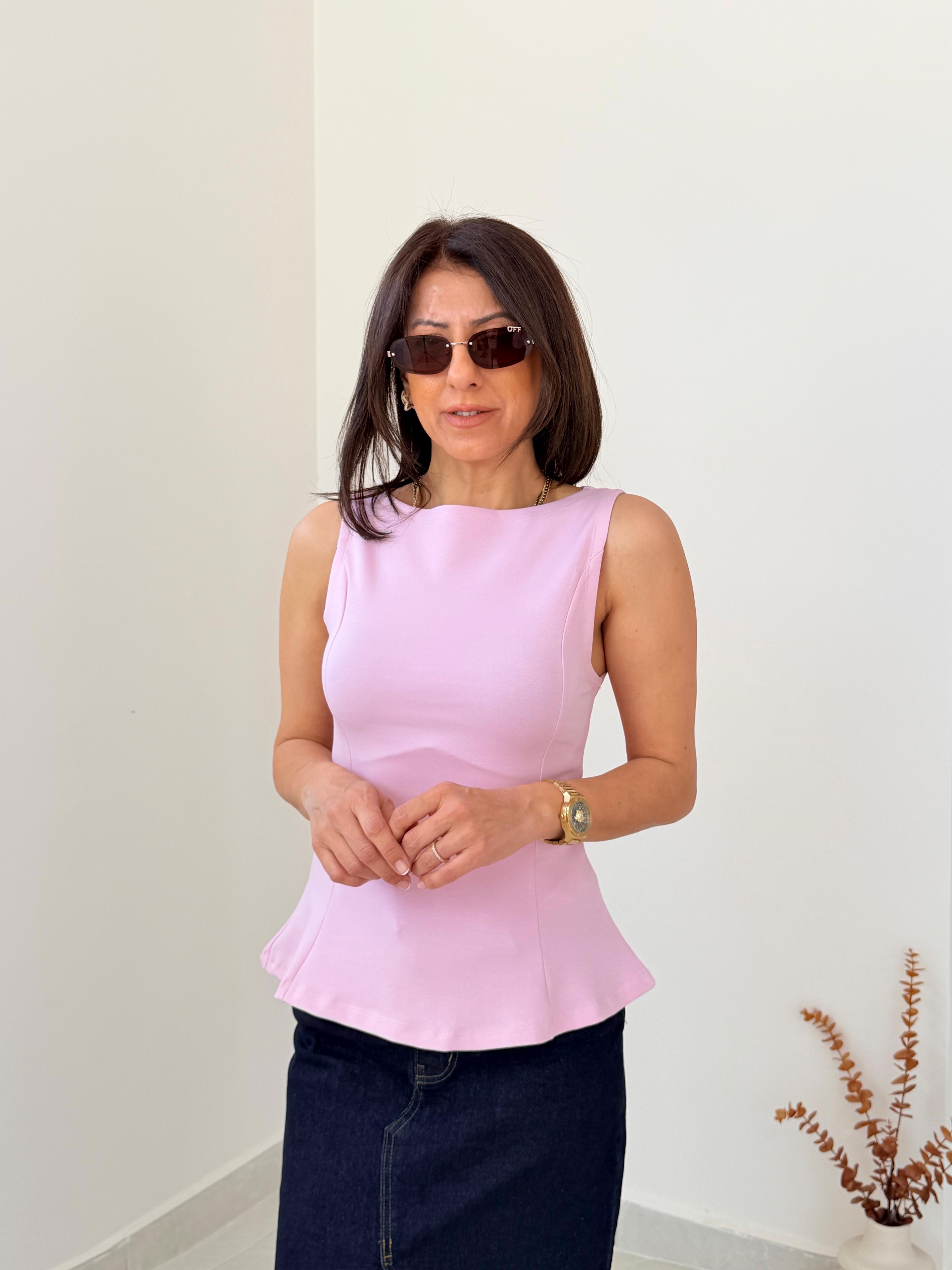 Kayık Yaka Peblum Top Pembe