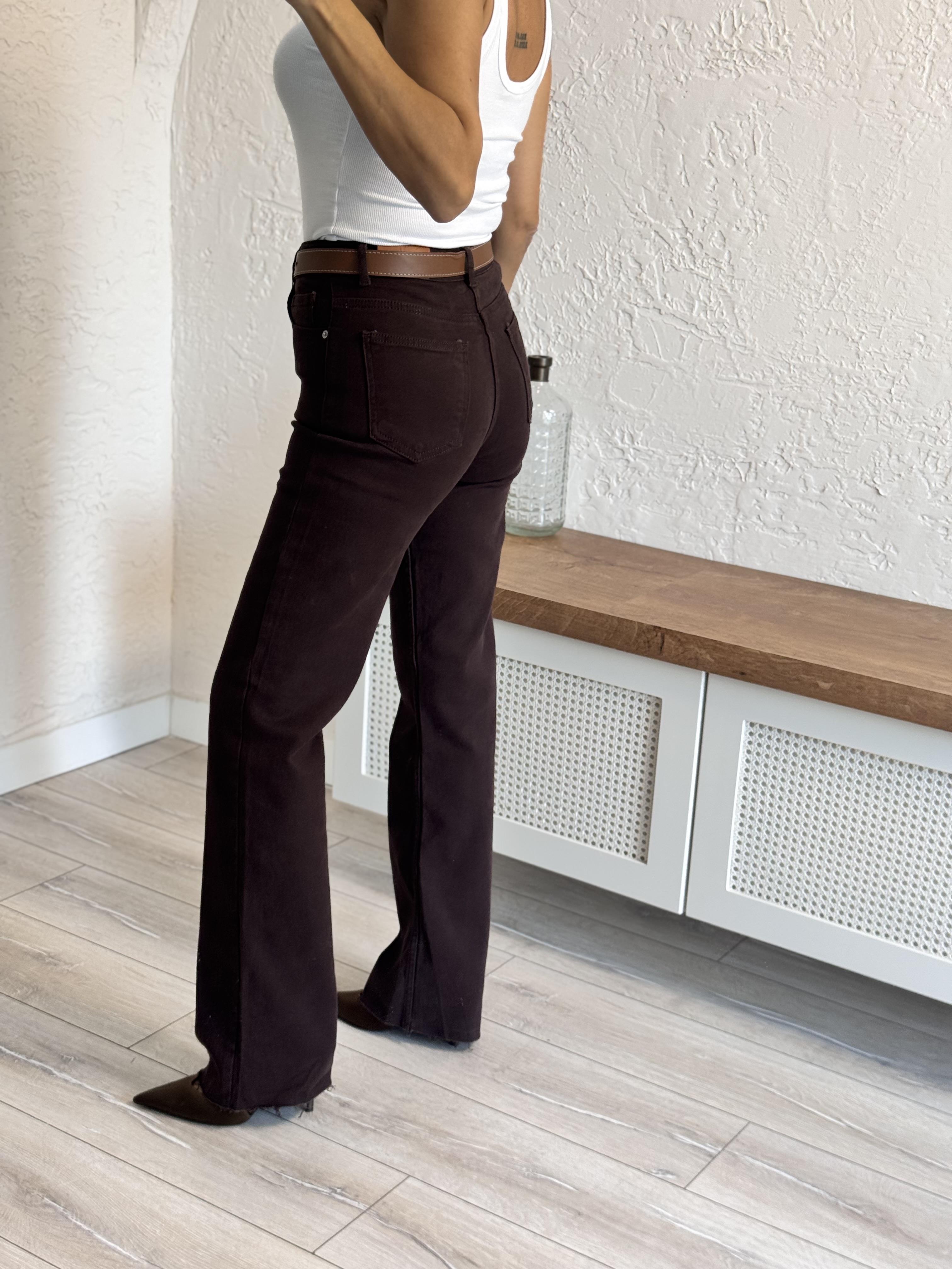 Kesik Paça Straght Jean Eskitme Kahve