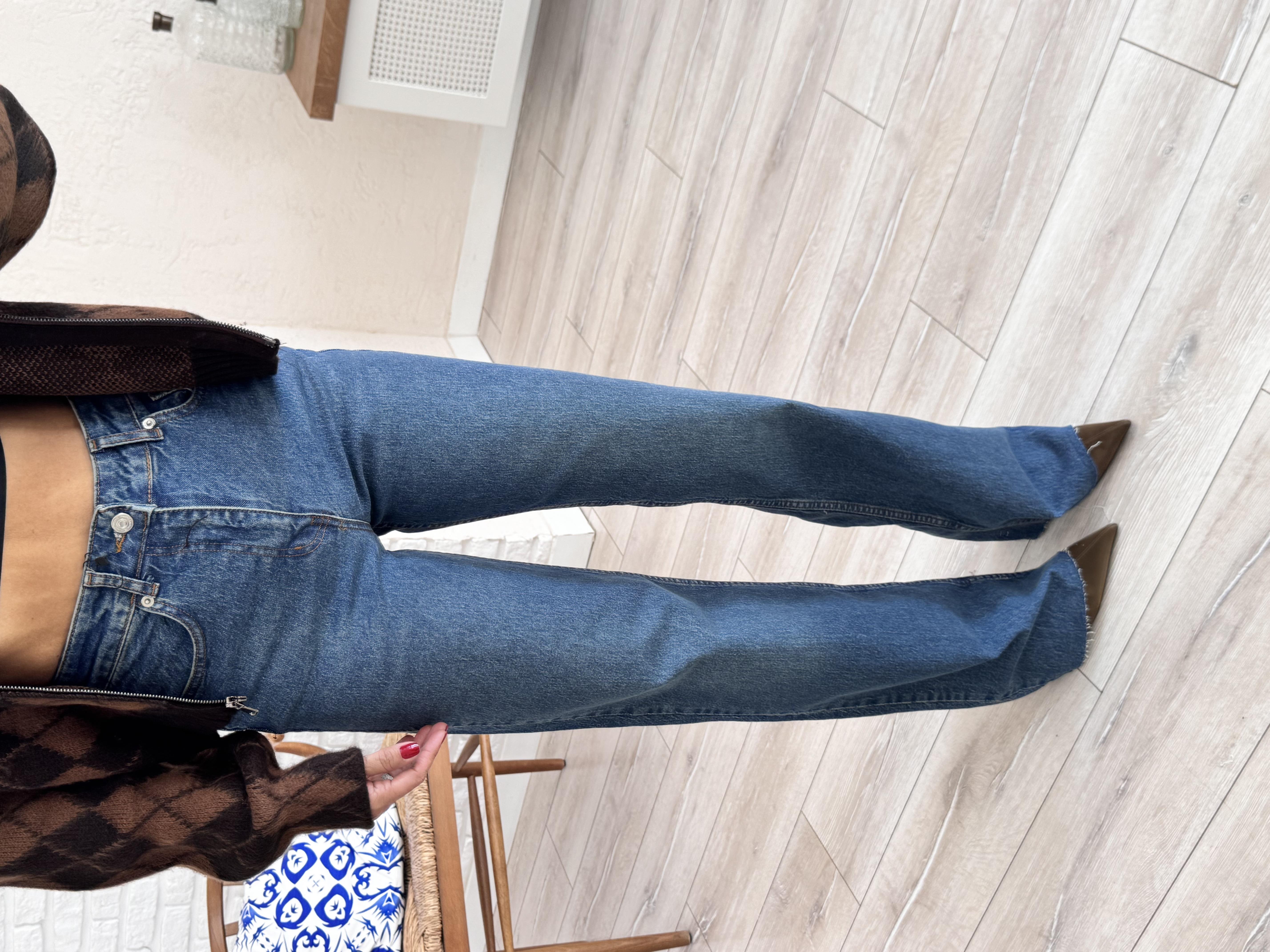 Kesik Paça Straght Jean Tint Mavi