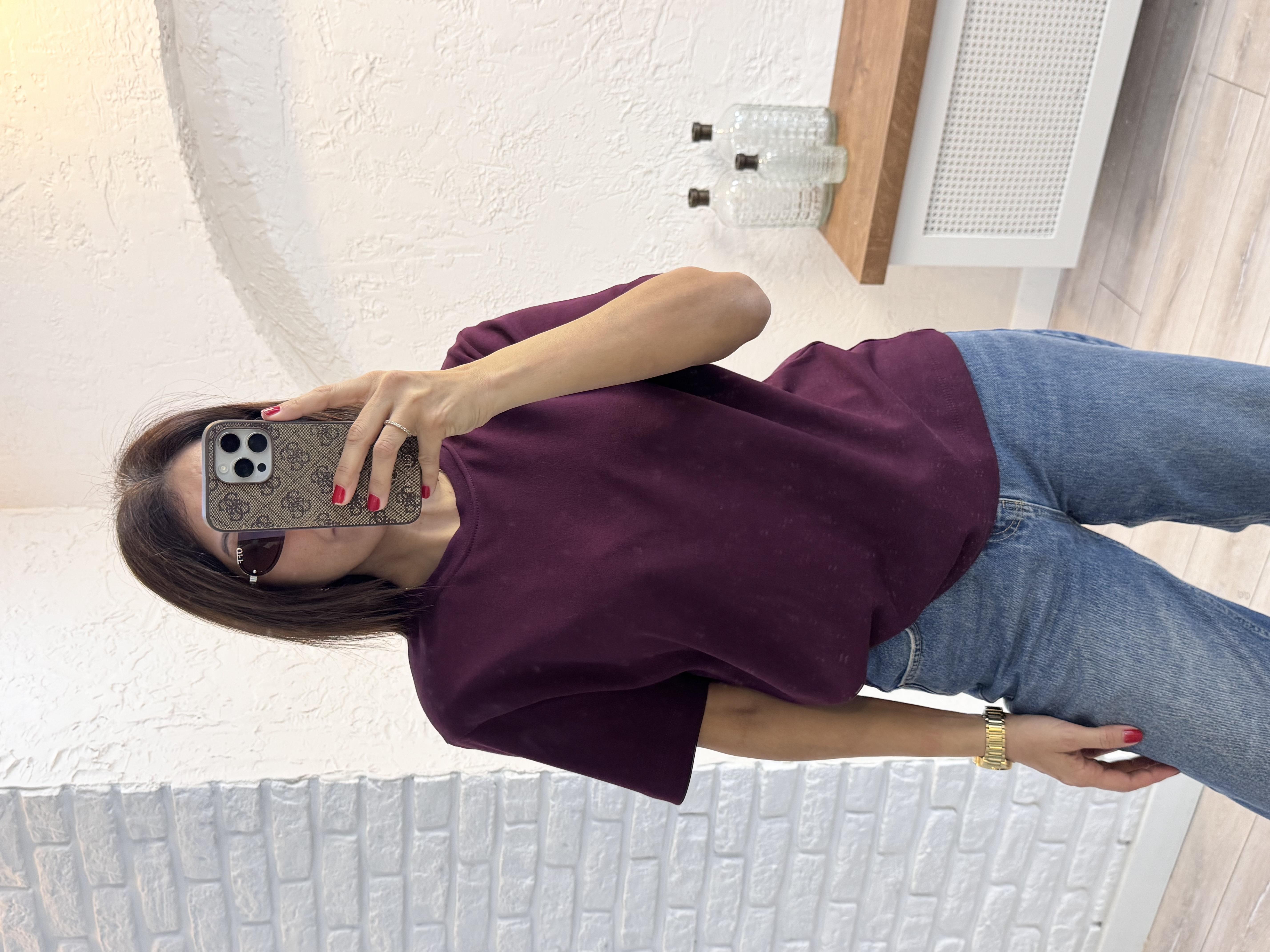 Kısa Kol Düz Tshirt bordo 