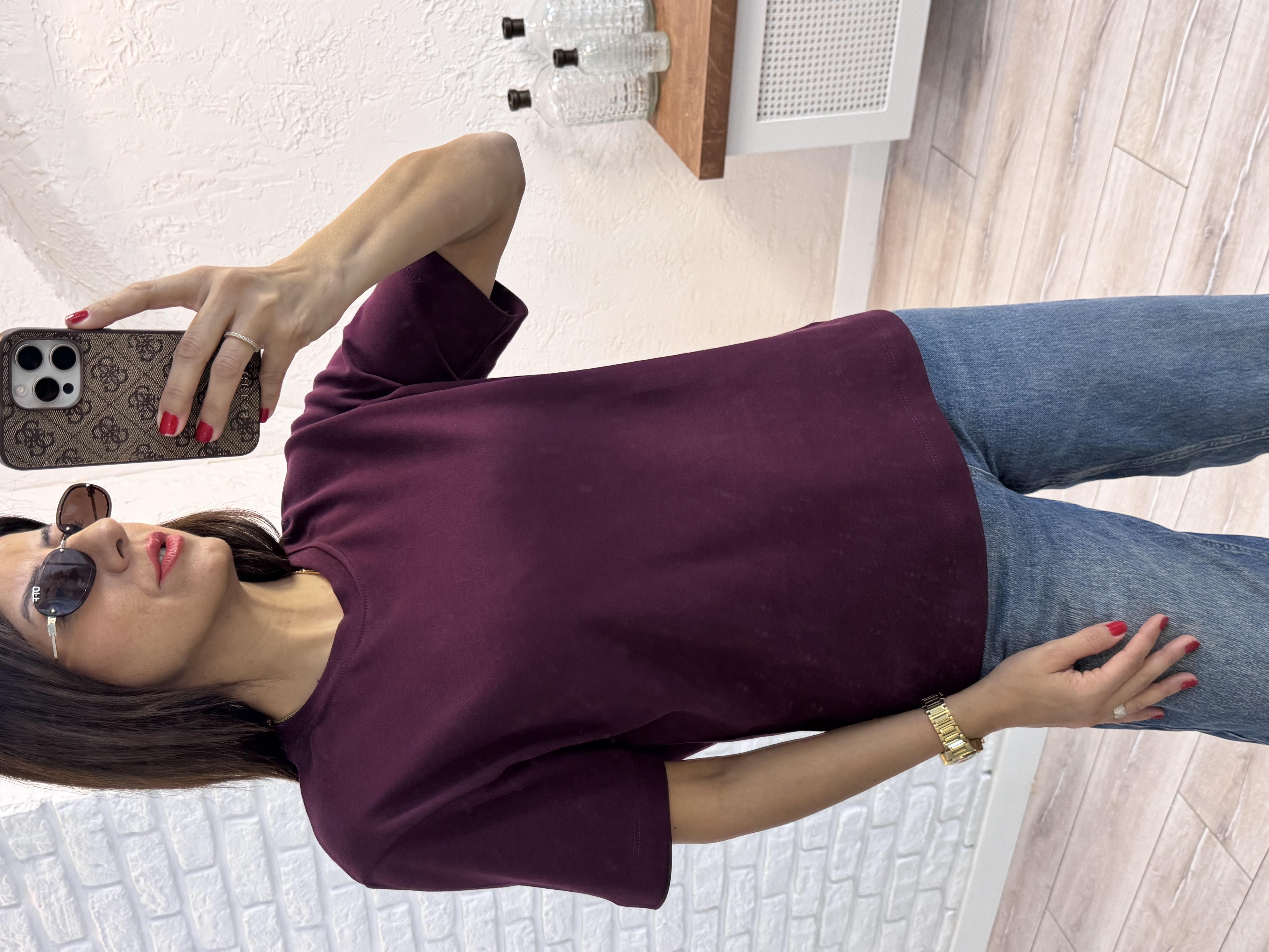 Kısa Kol Düz Tshirt bordo 