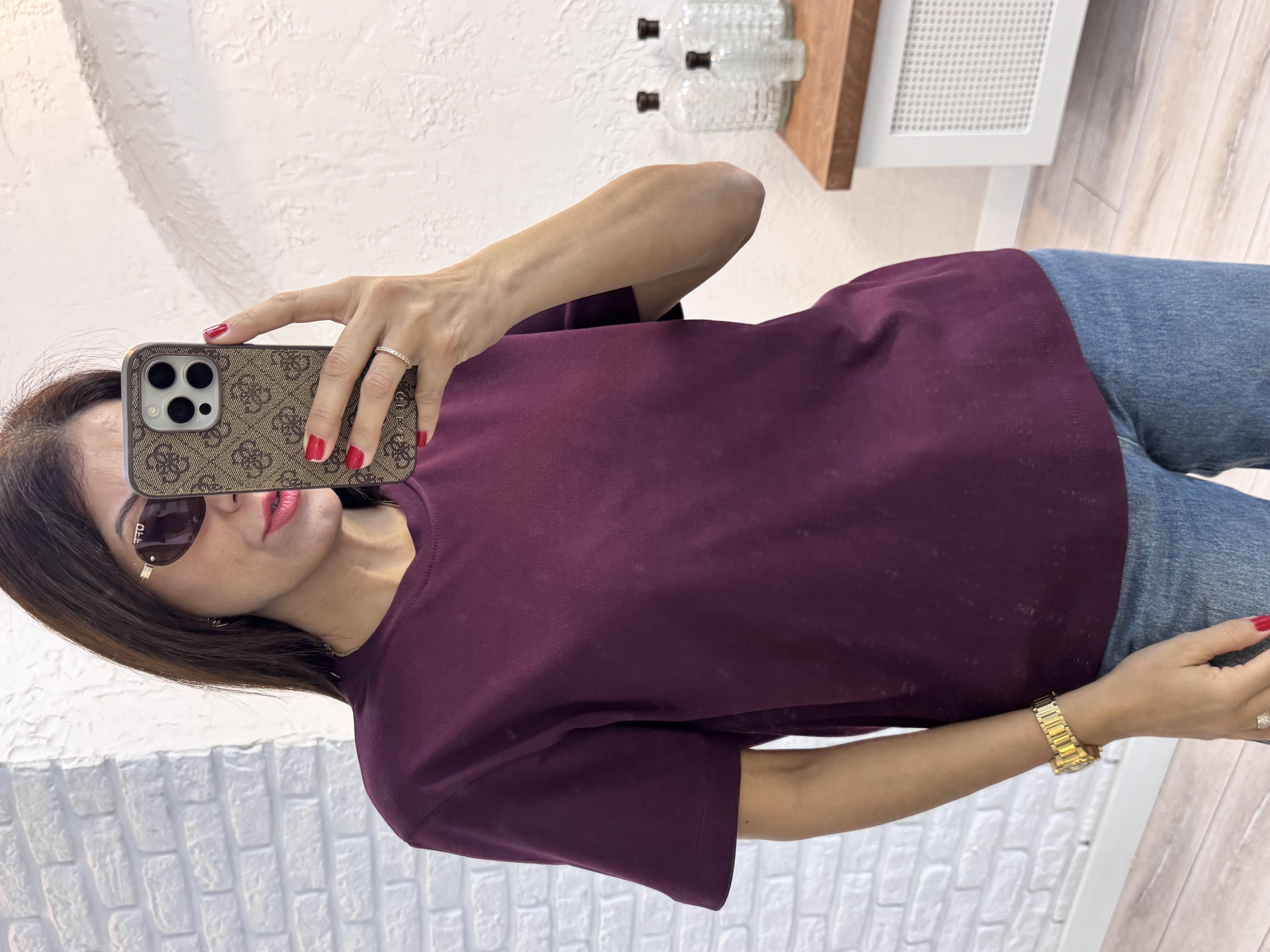 Kısa Kol Düz Tshirt bordo 