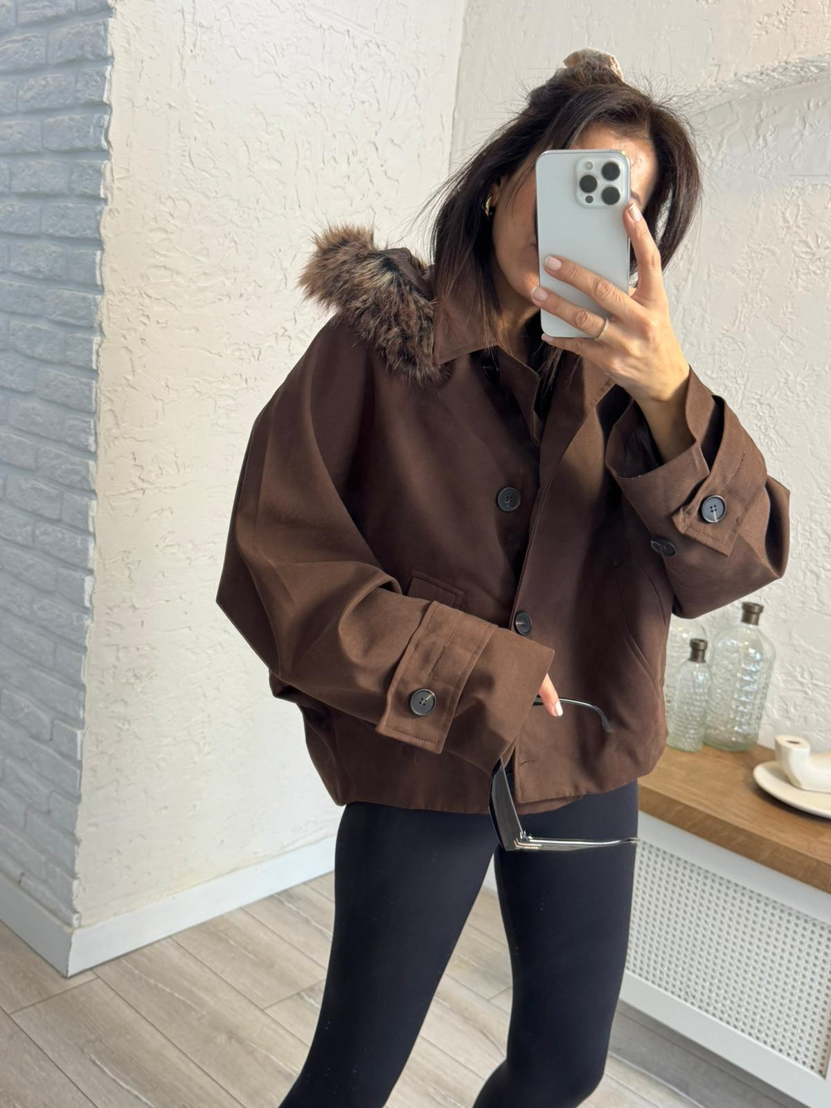 Kürk Kapşonlu Parka Kahve