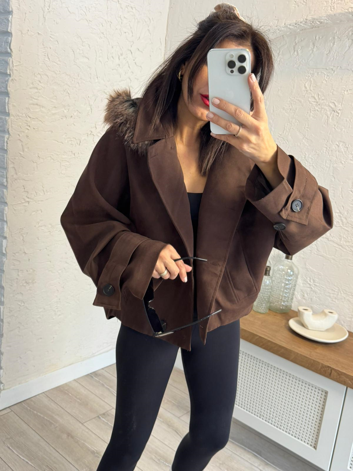 Kürk Kapşonlu Parka Kahve