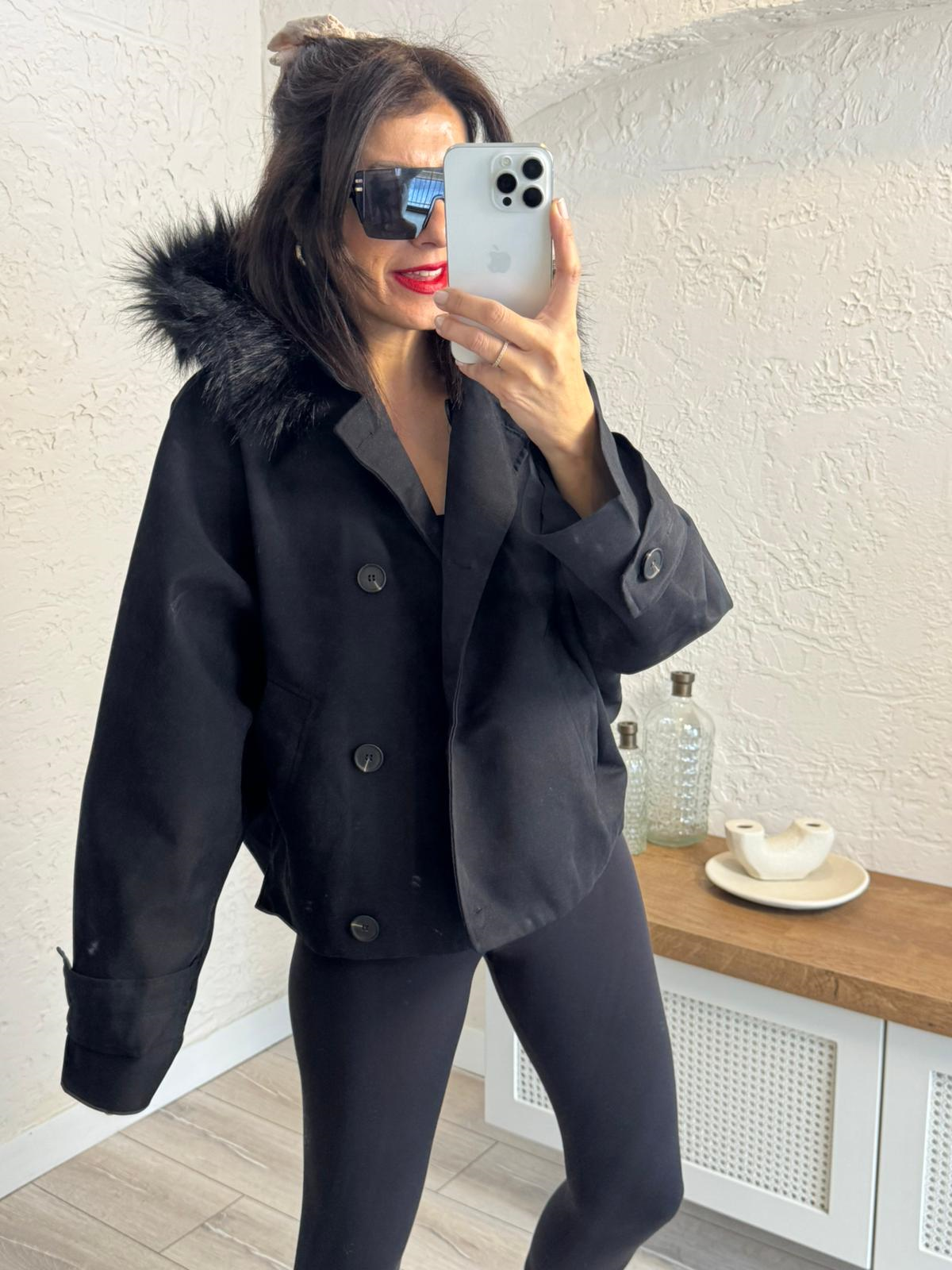 Kürk Kapşonlu Parka Siyah