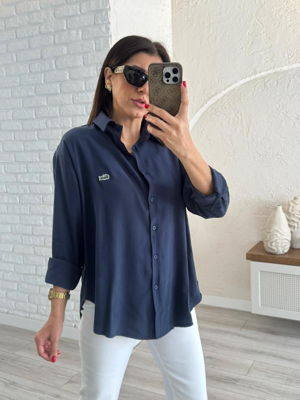 Lacivert Kupra Uzun Kol Gömlek