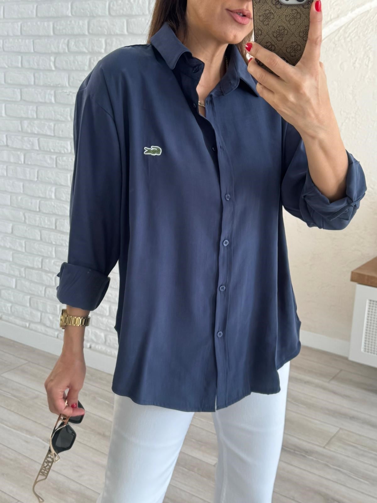 Lacivert Kupra Uzun Kol Gömlek