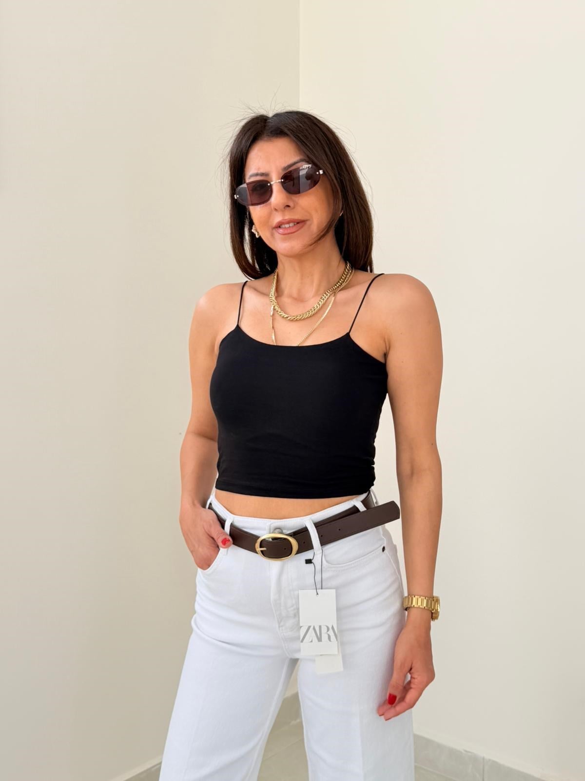 Lastik Askılı Crop Siyah