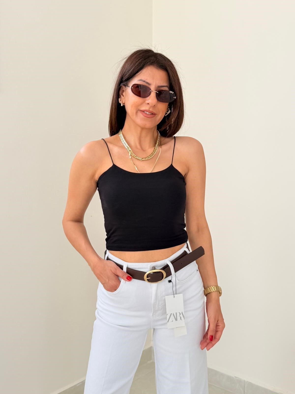 Lastik Askılı Crop Siyah