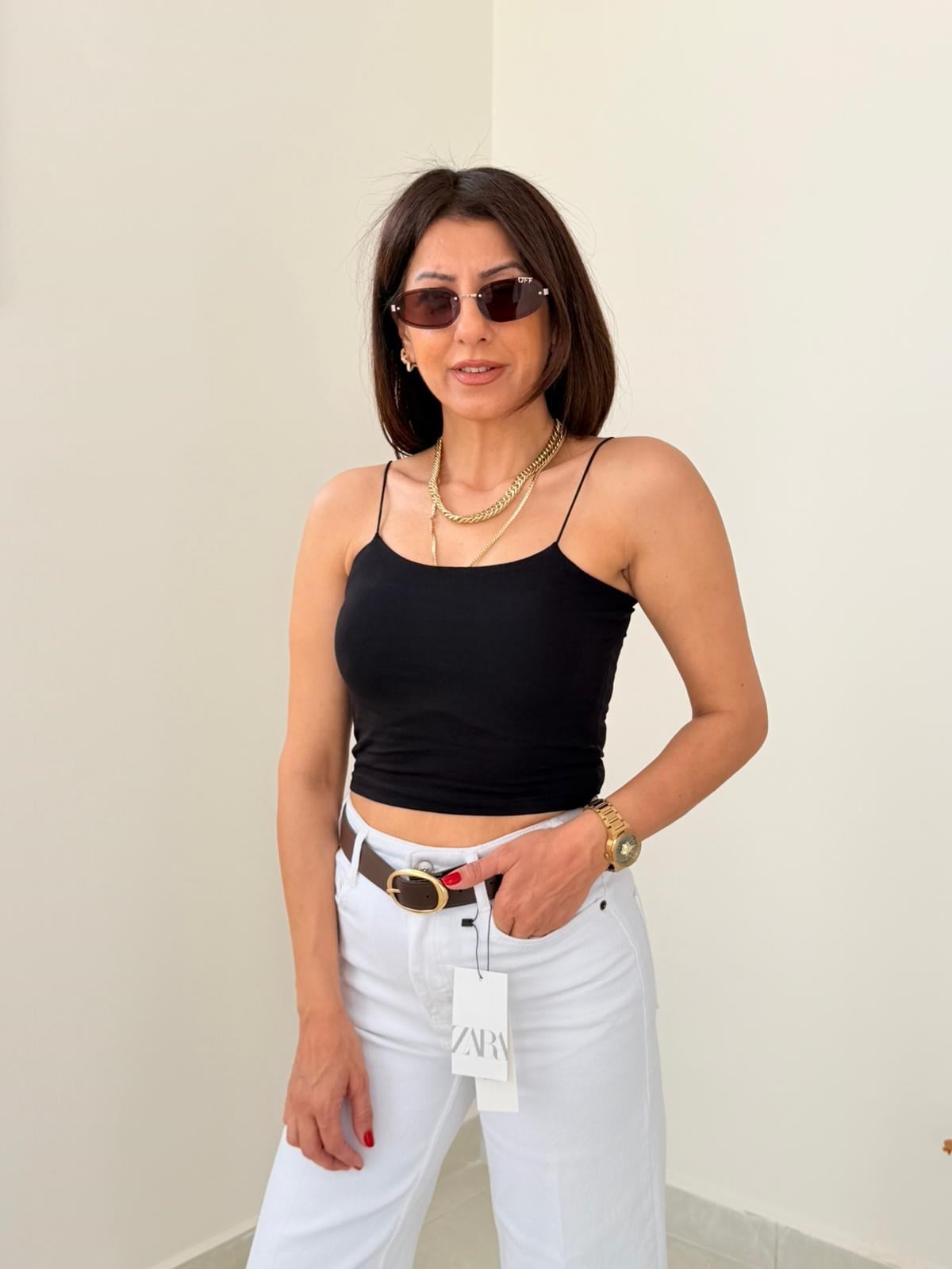 Lastik Askılı Crop Siyah