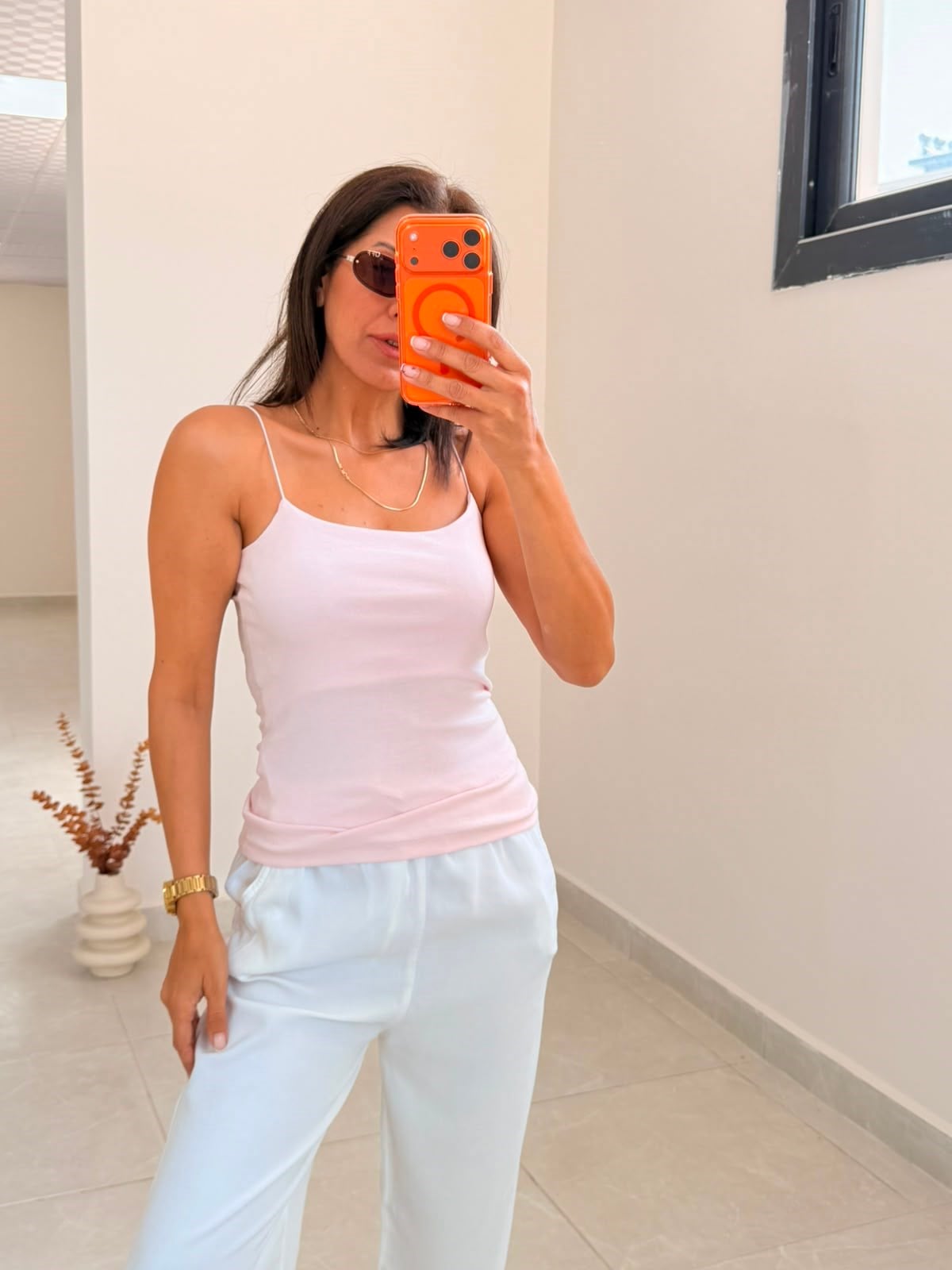 Lastik Askılı Pamuklu Atlet Pembe