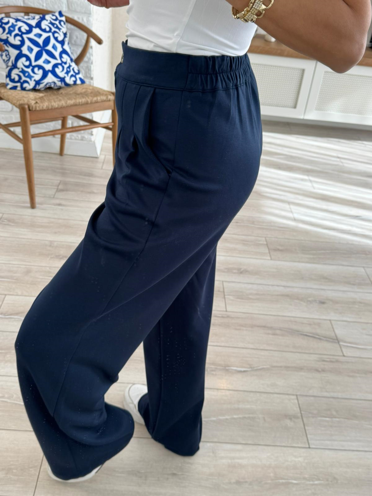 Lüx Modal Kumaş Arka Bel Lastikli Palazzo Lacivert