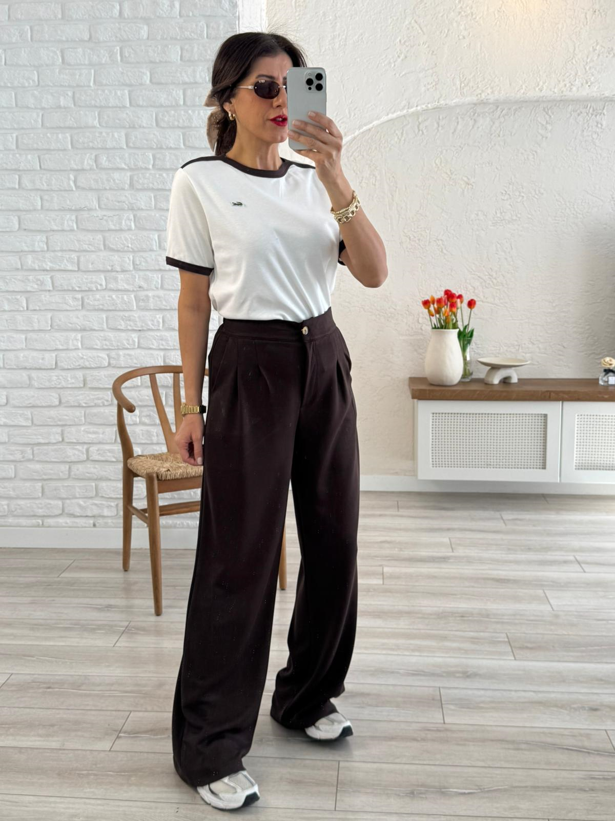 Lüx Modal Kumaş Arka Bel Lastikli Palazzo Kahve