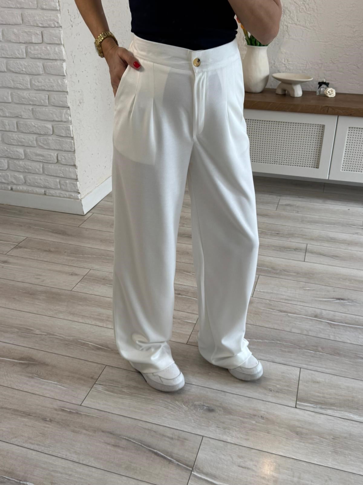 Lüx Modal Kumaş Arka Bel Lastikli Palazzo Ekru