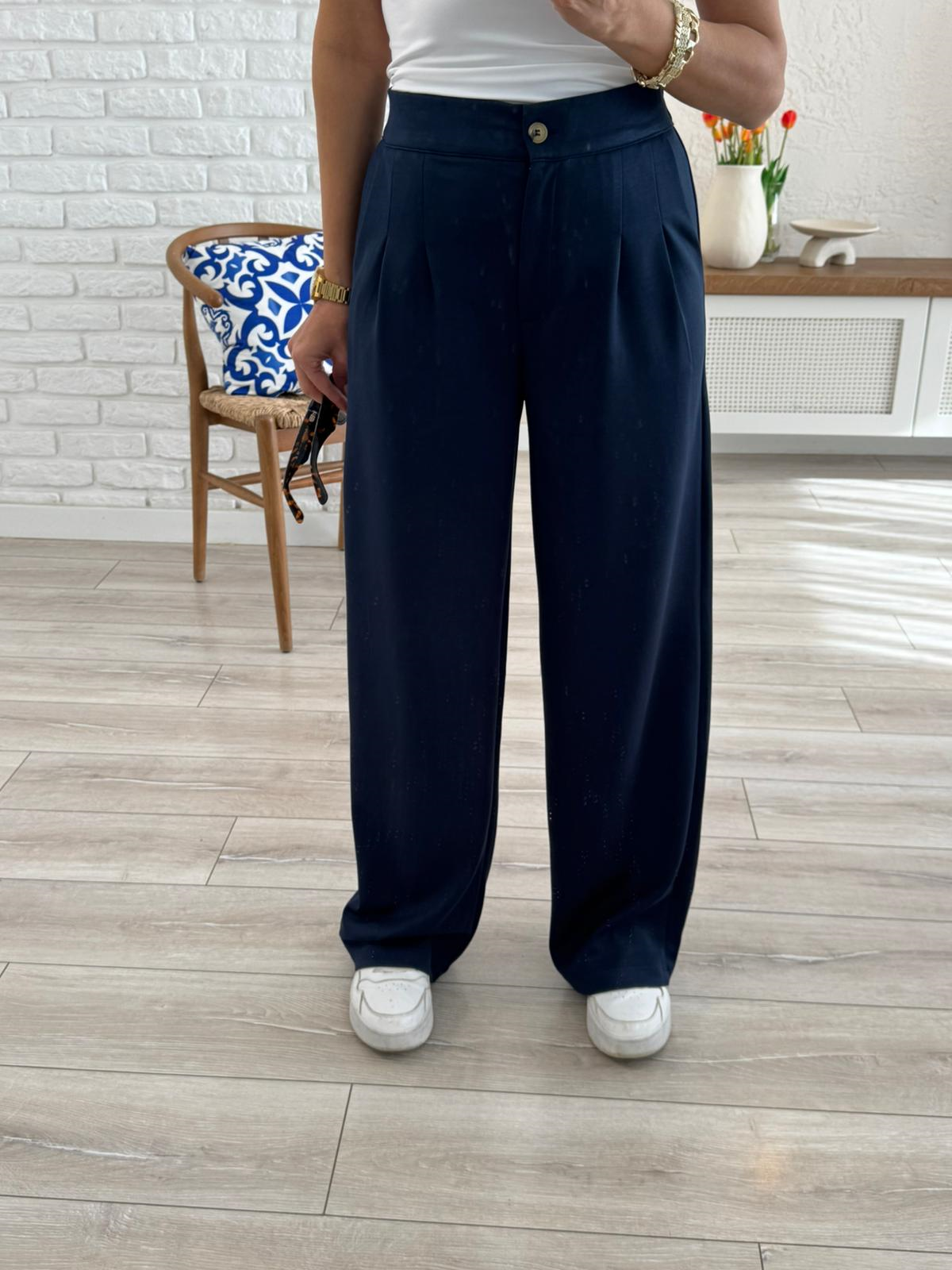 Lüx Modal Kumaş Arka Bel Lastikli Palazzo Lacivert