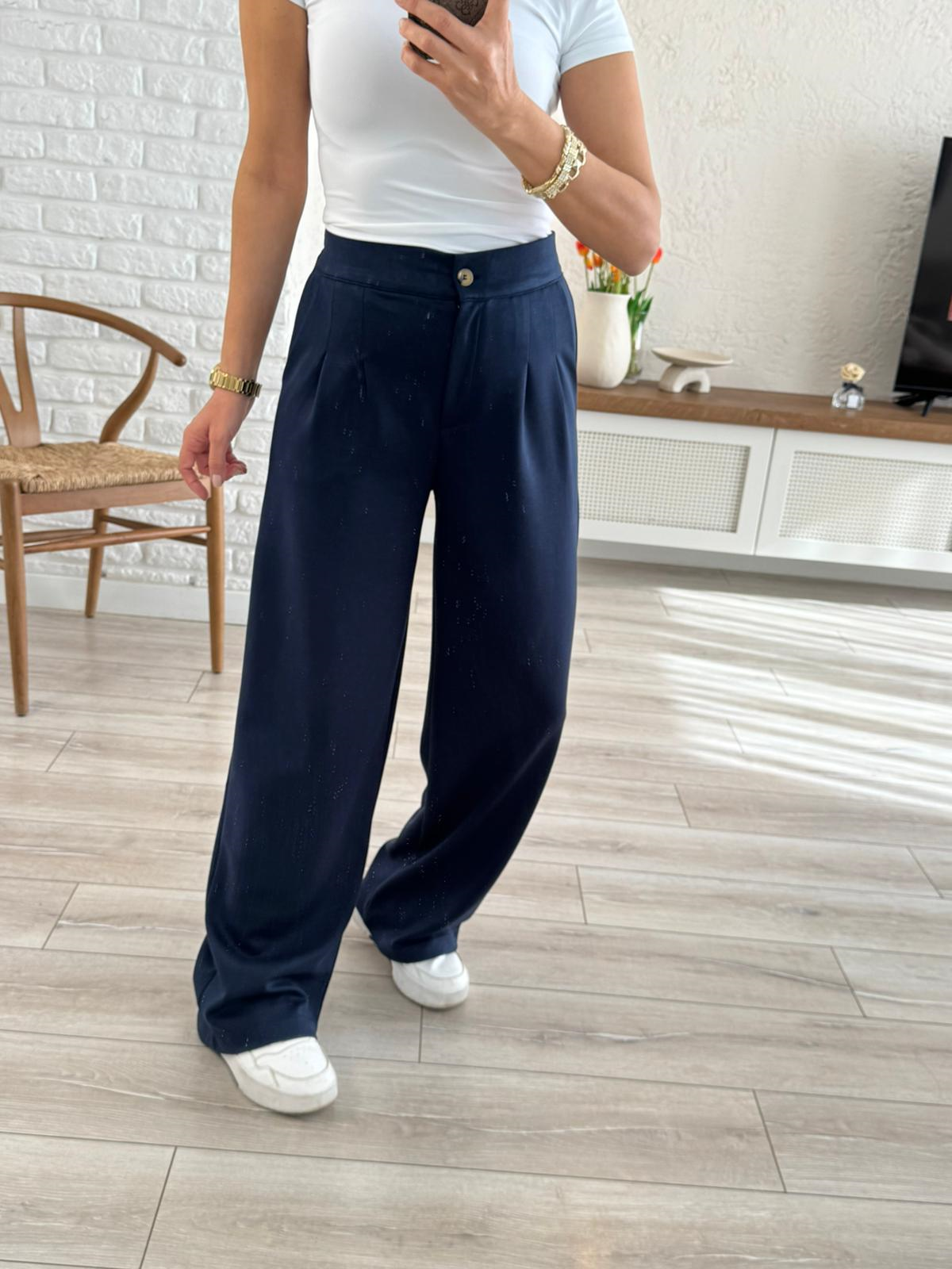 Lüx Modal Kumaş Arka Bel Lastikli Palazzo Lacivert