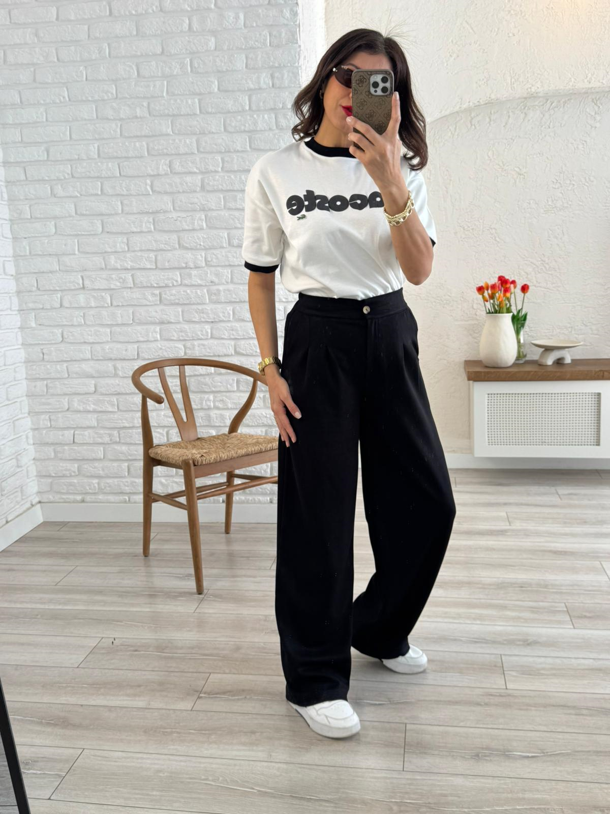 Lüx Modal Kumaş Arka Bel Lastikli Palazzo Siyah