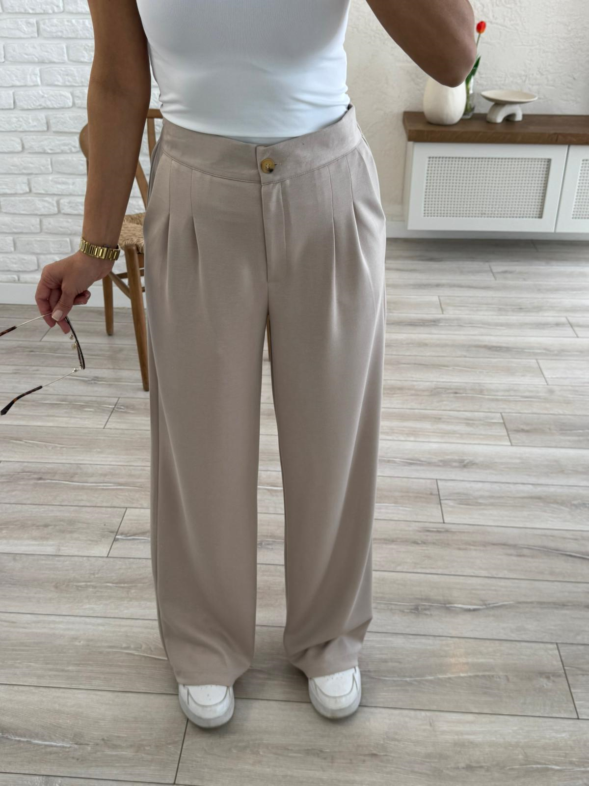 Lüx Modal Kumaş Arka Bel Lastikli Palazzo Bej