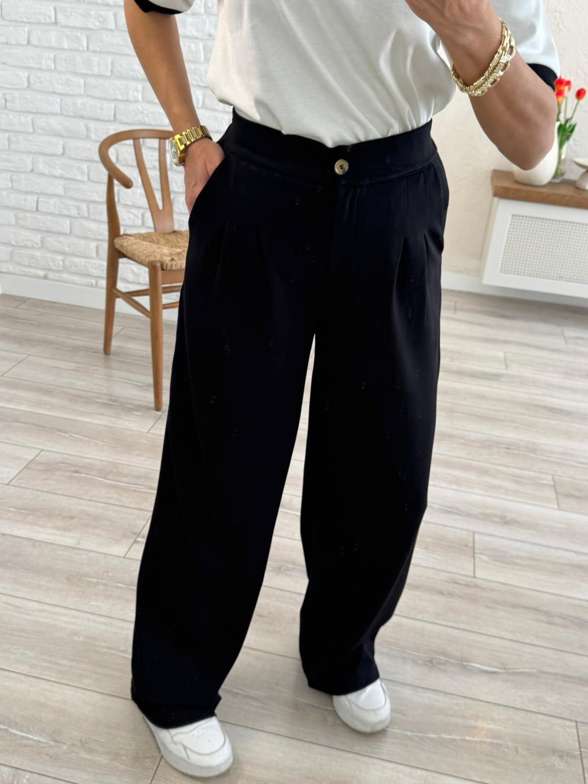 Lüx Modal Kumaş Arka Bel Lastikli Palazzo Siyah