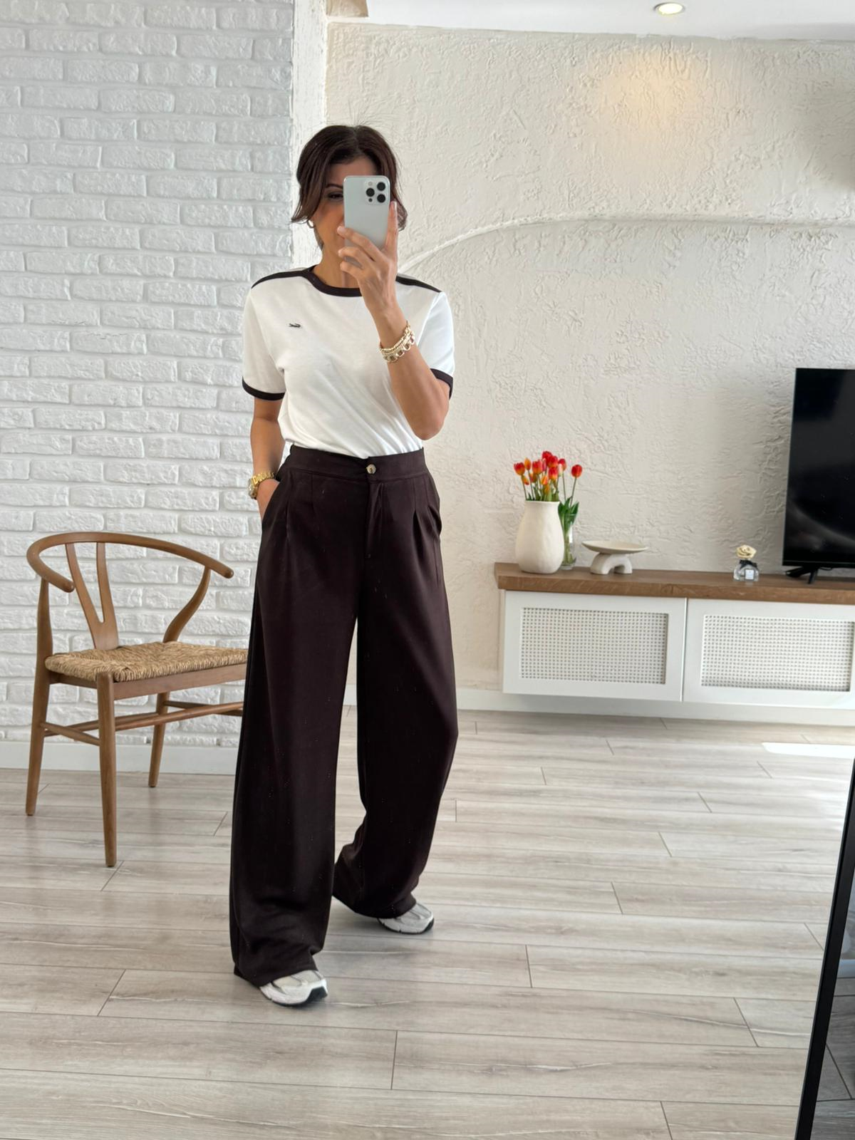 Lüx Modal Kumaş Arka Bel Lastikli Palazzo Kahve