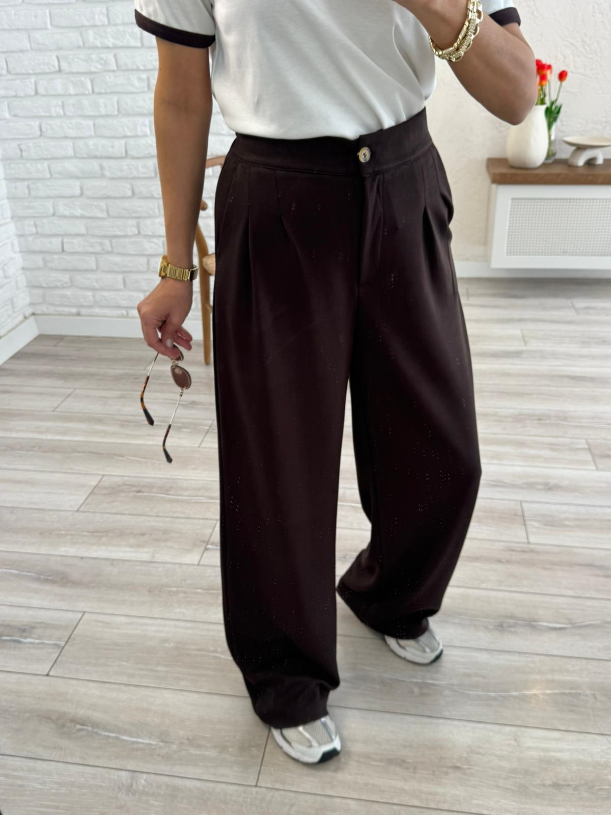 Lüx Modal Kumaş Arka Bel Lastikli Palazzo Kahve