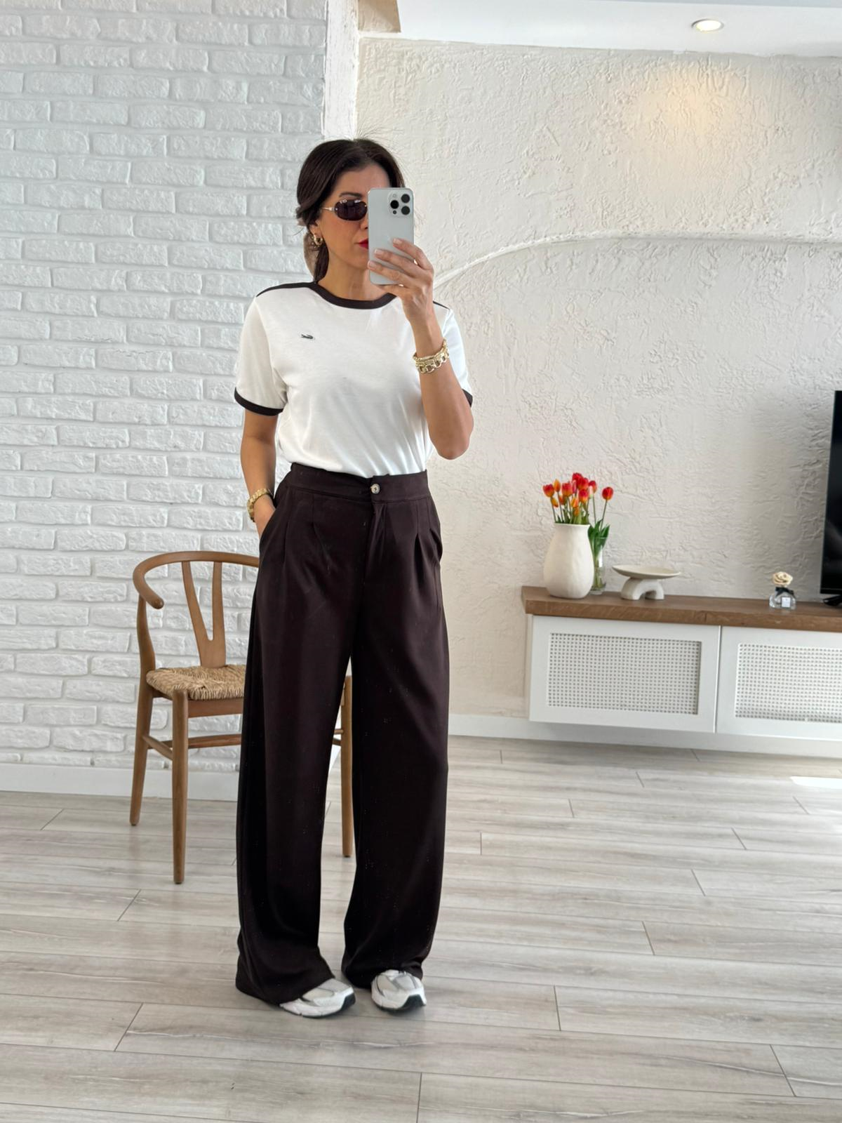 Lüx Modal Kumaş Arka Bel Lastikli Palazzo Kahve