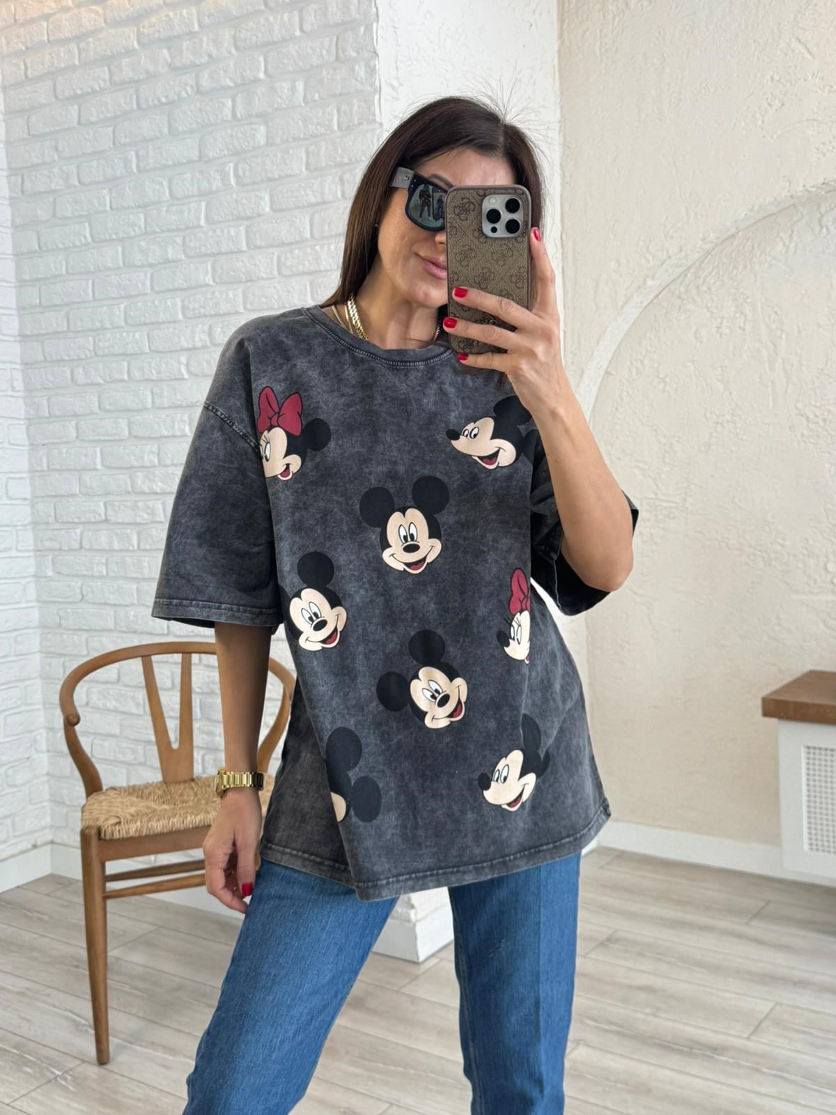 Miki Mini Baskılı Oversize Tişört Antrasit
