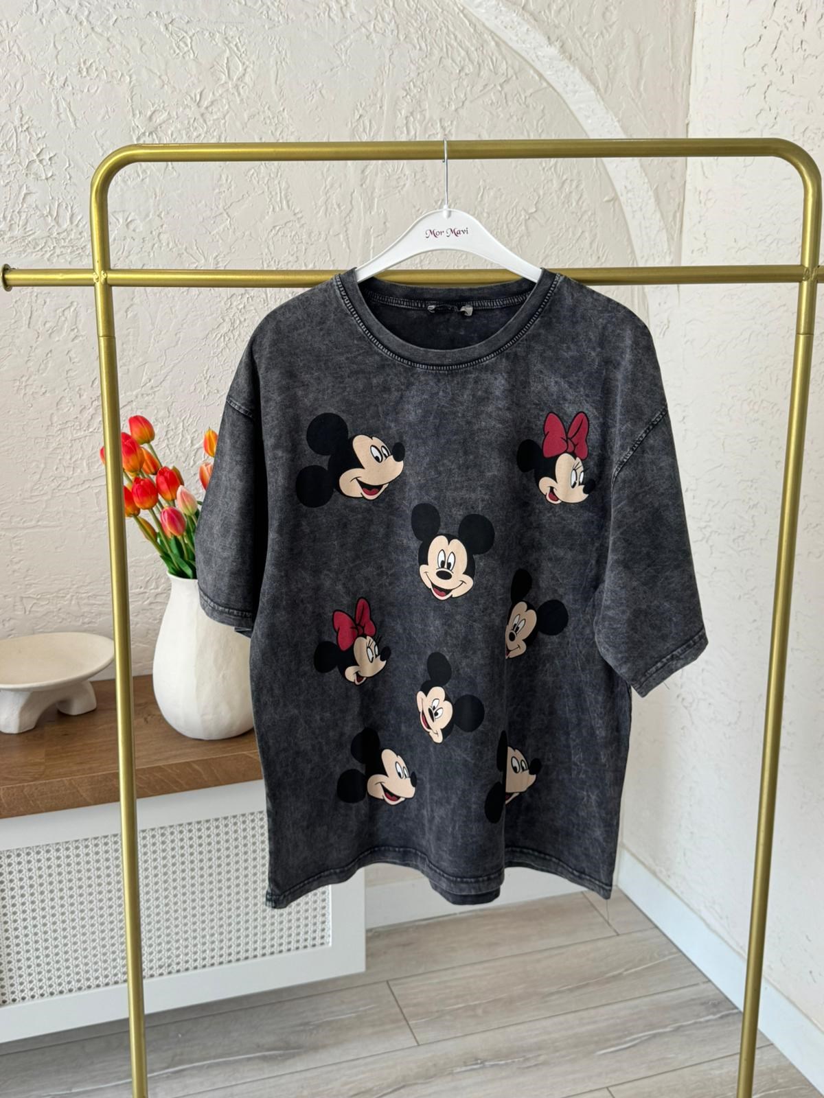 Miki Mini Baskılı Oversize Tişört Antrasit