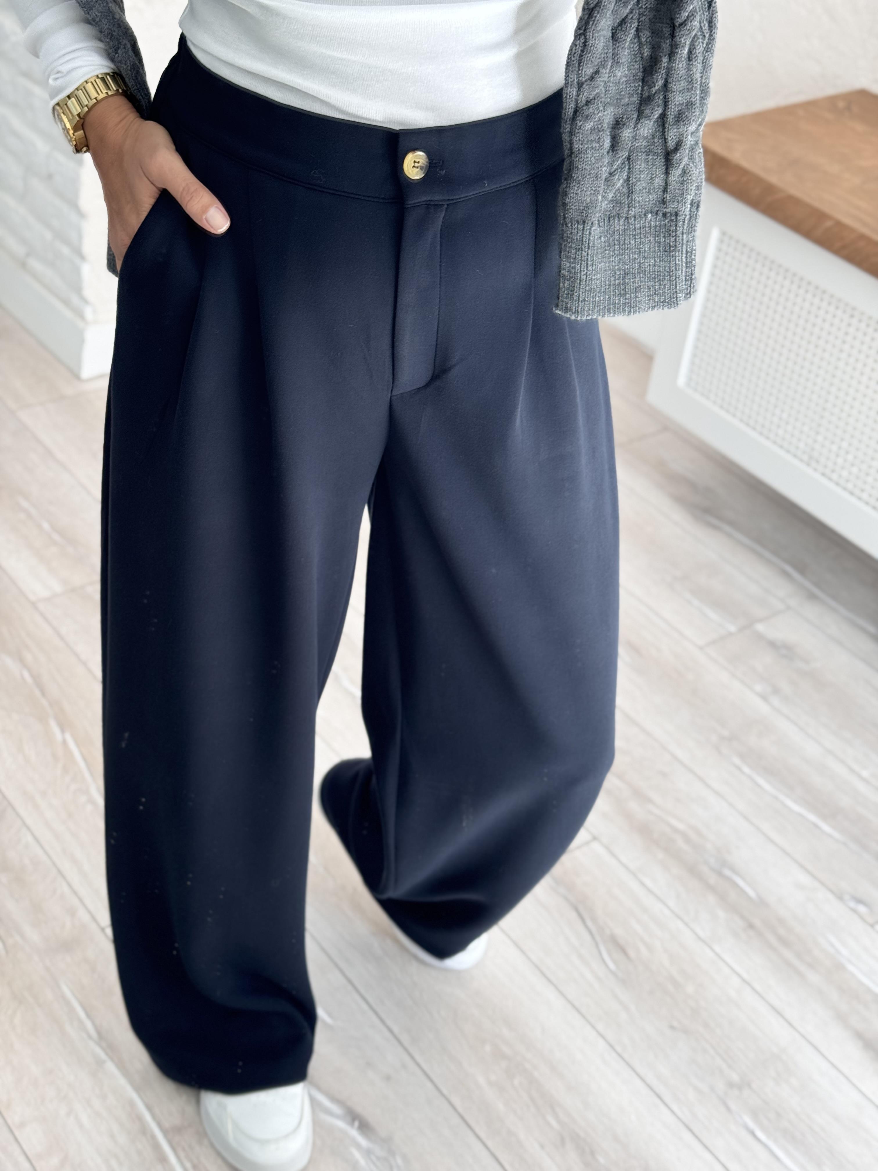 Modal Kumaş Arka Bel Lastikli Palazzo Lacivert