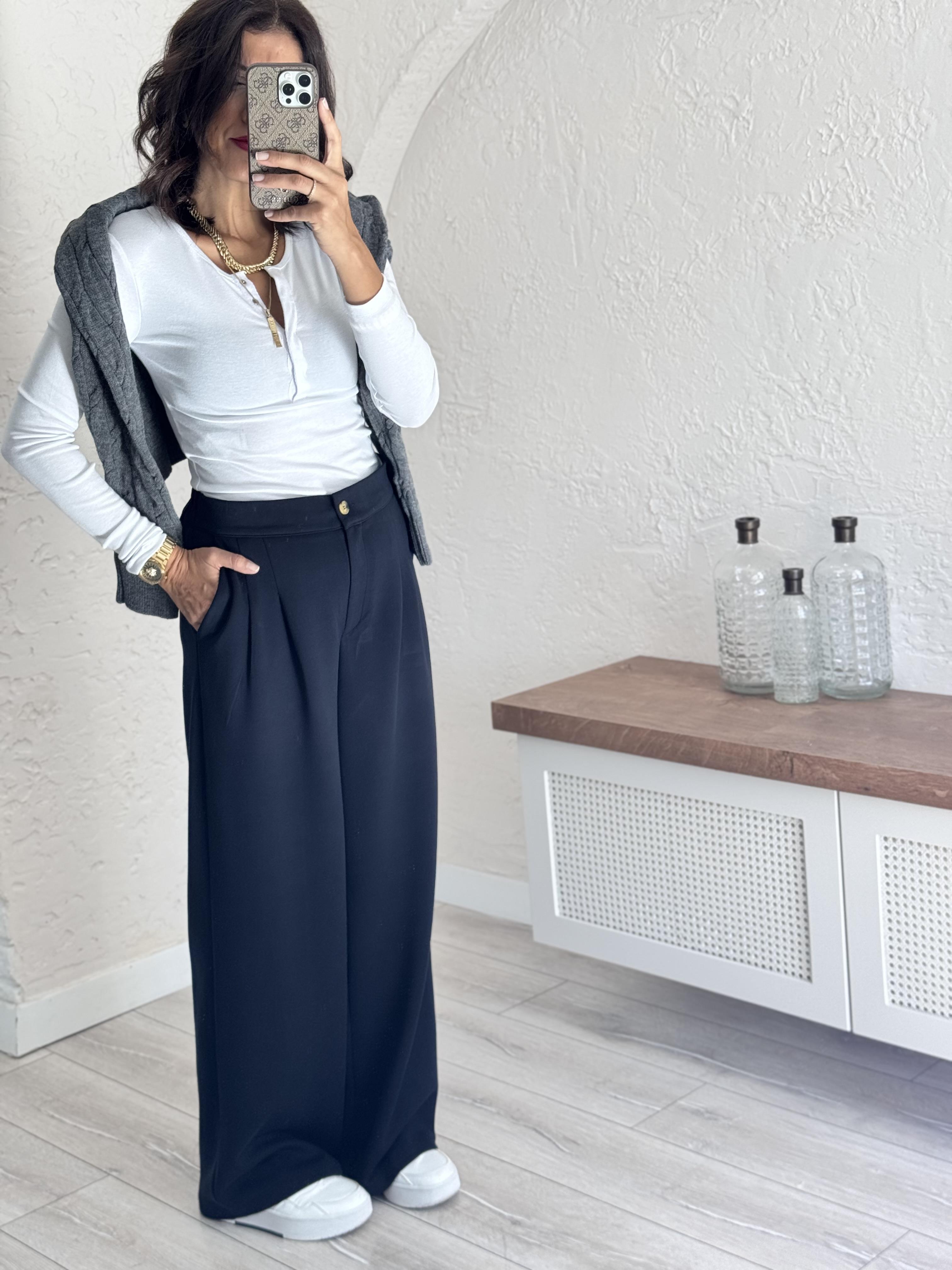 Modal Kumaş Arka Bel Lastikli Palazzo Lacivert