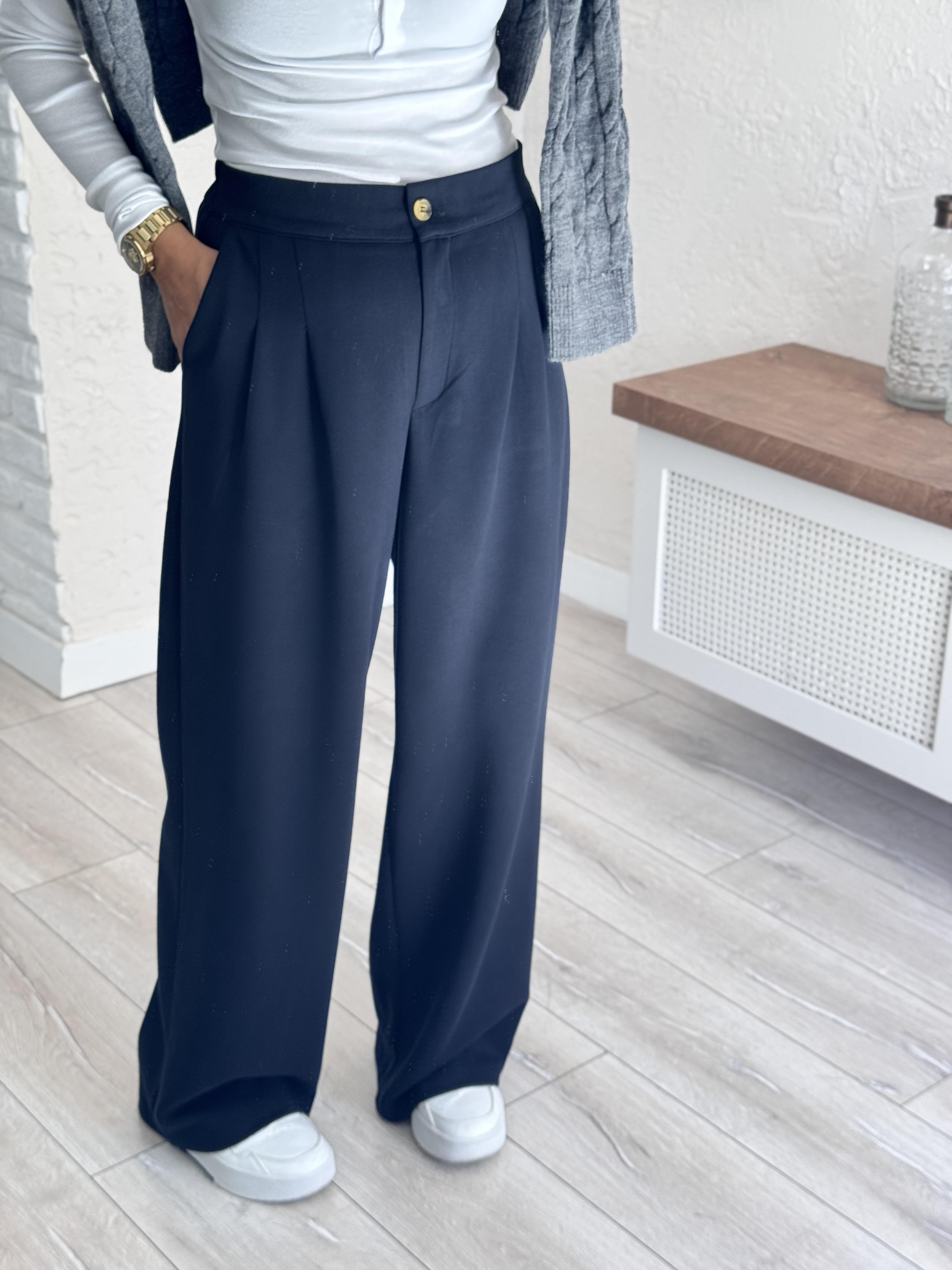 Modal Kumaş Arka Bel Lastikli Palazzo Lacivert