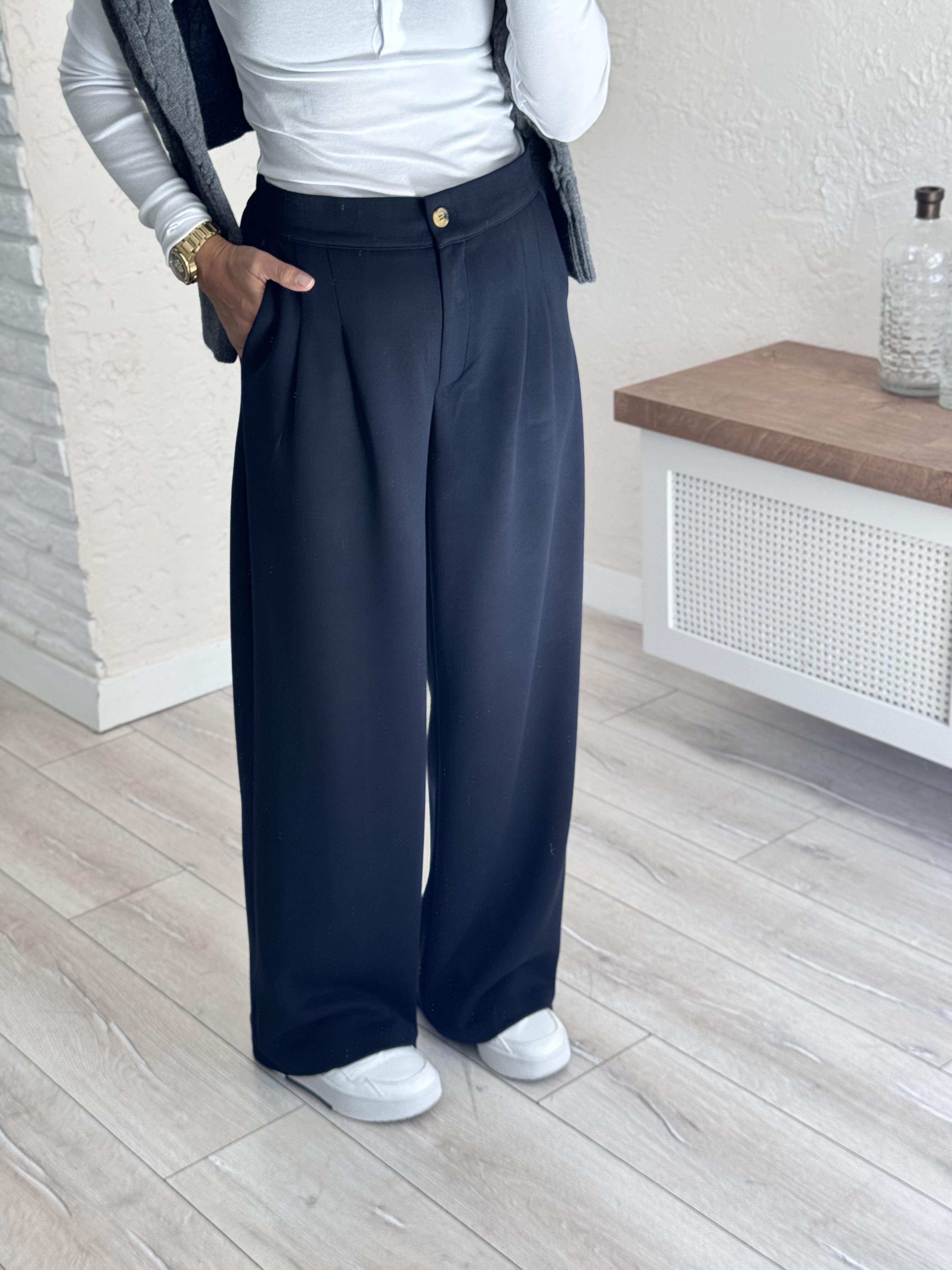 Modal Kumaş Arka Bel Lastikli Palazzo Lacivert