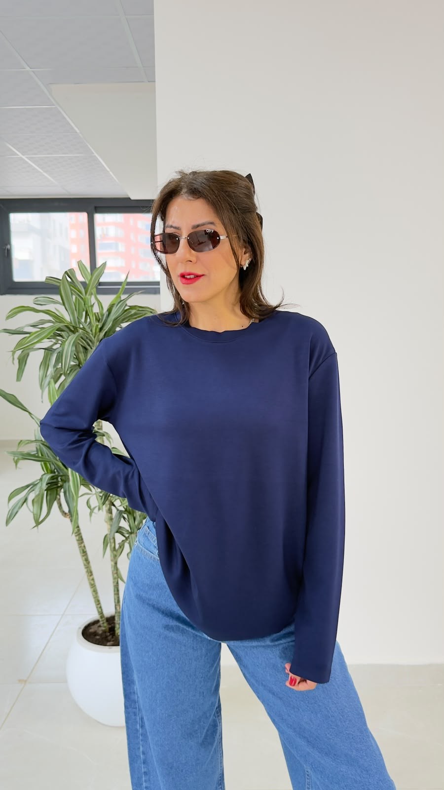 Modal Kumaş Uzun Kollu Basic Lacivert