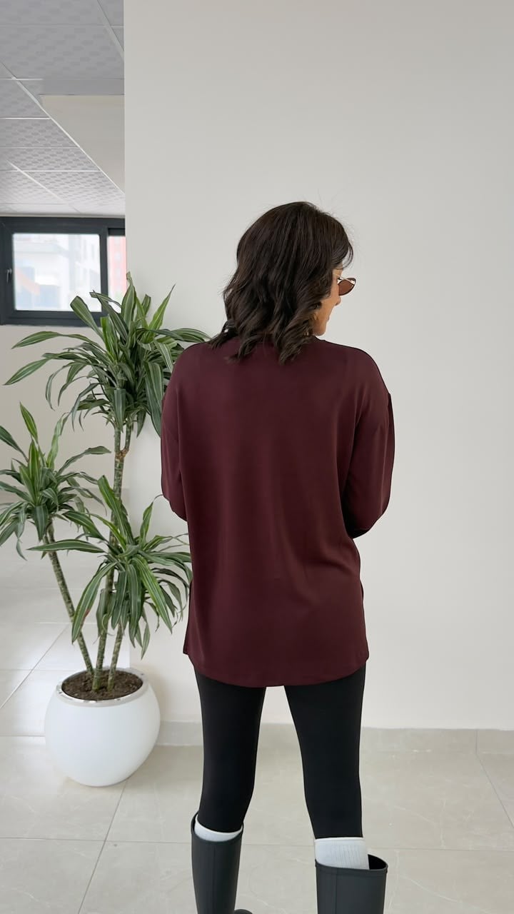 Modal Kumaş Yan Yırtmaçlı Basic Bordo
