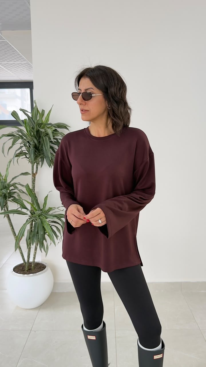 Modal Kumaş Yan Yırtmaçlı Basic Bordo